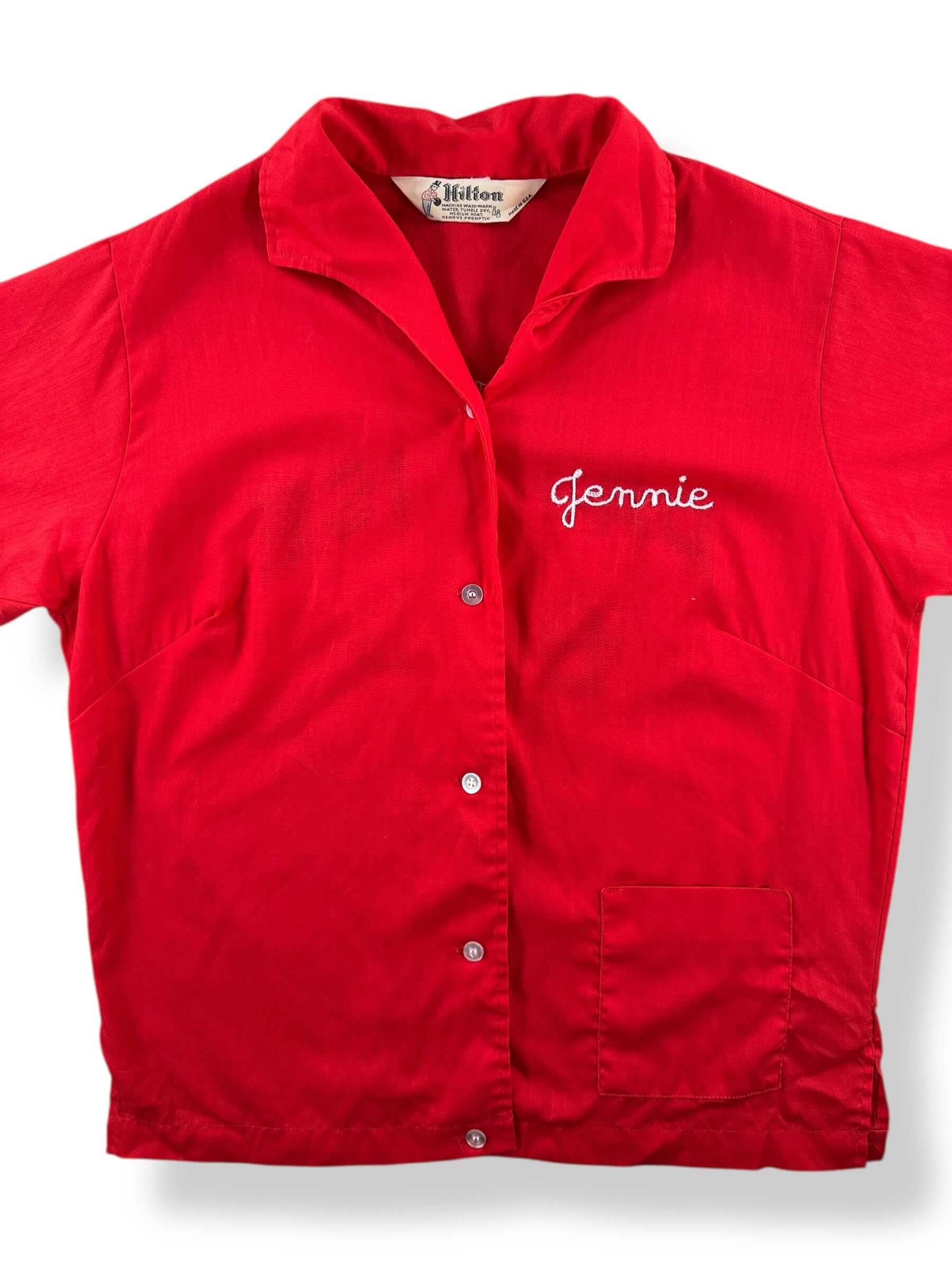 Front Close Up of Vintage Paradise Bowl Ladies Bowling Shirt SZ S