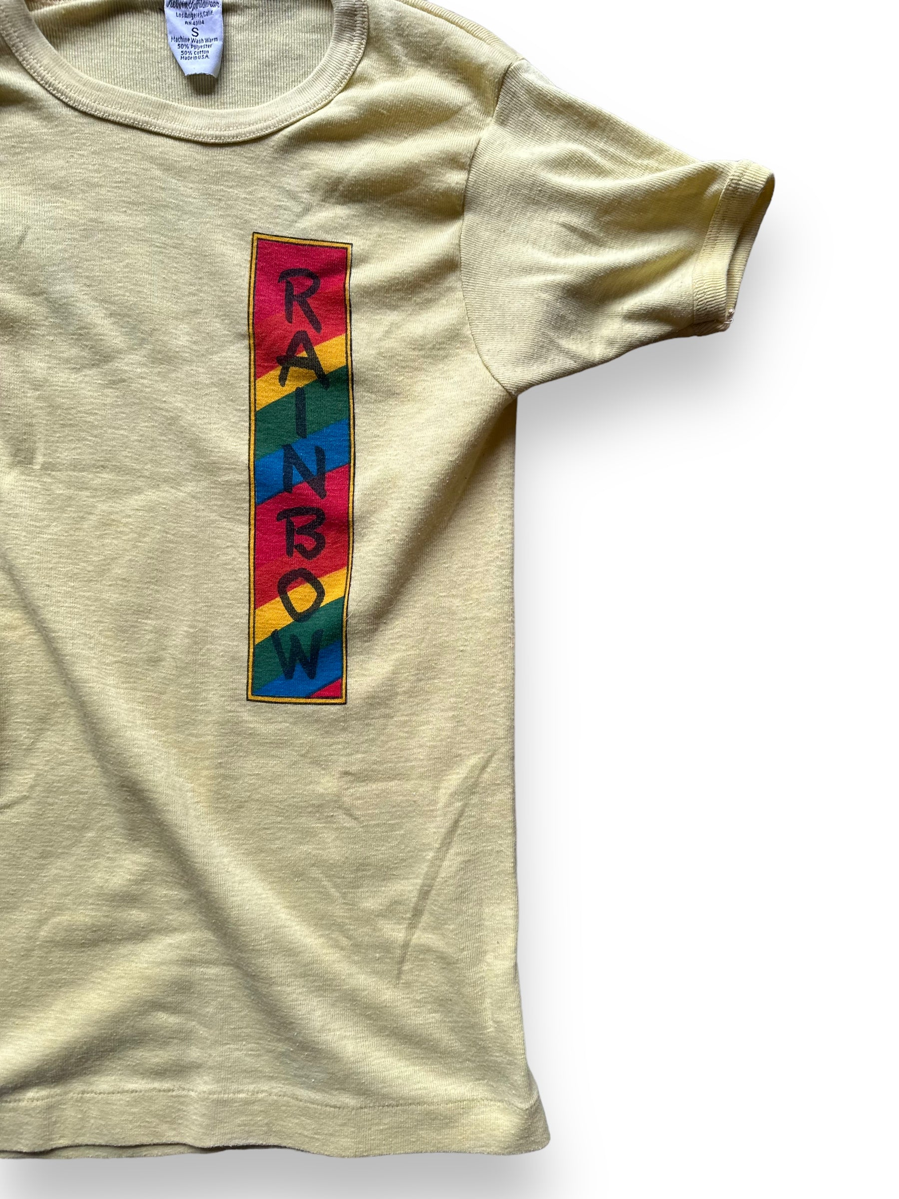 Front Left View of Vintage Rainbow Bar & Grill Shirt Size S | Vintage Metal Rock Bar Tee | Barn Owl Vintage Seattle