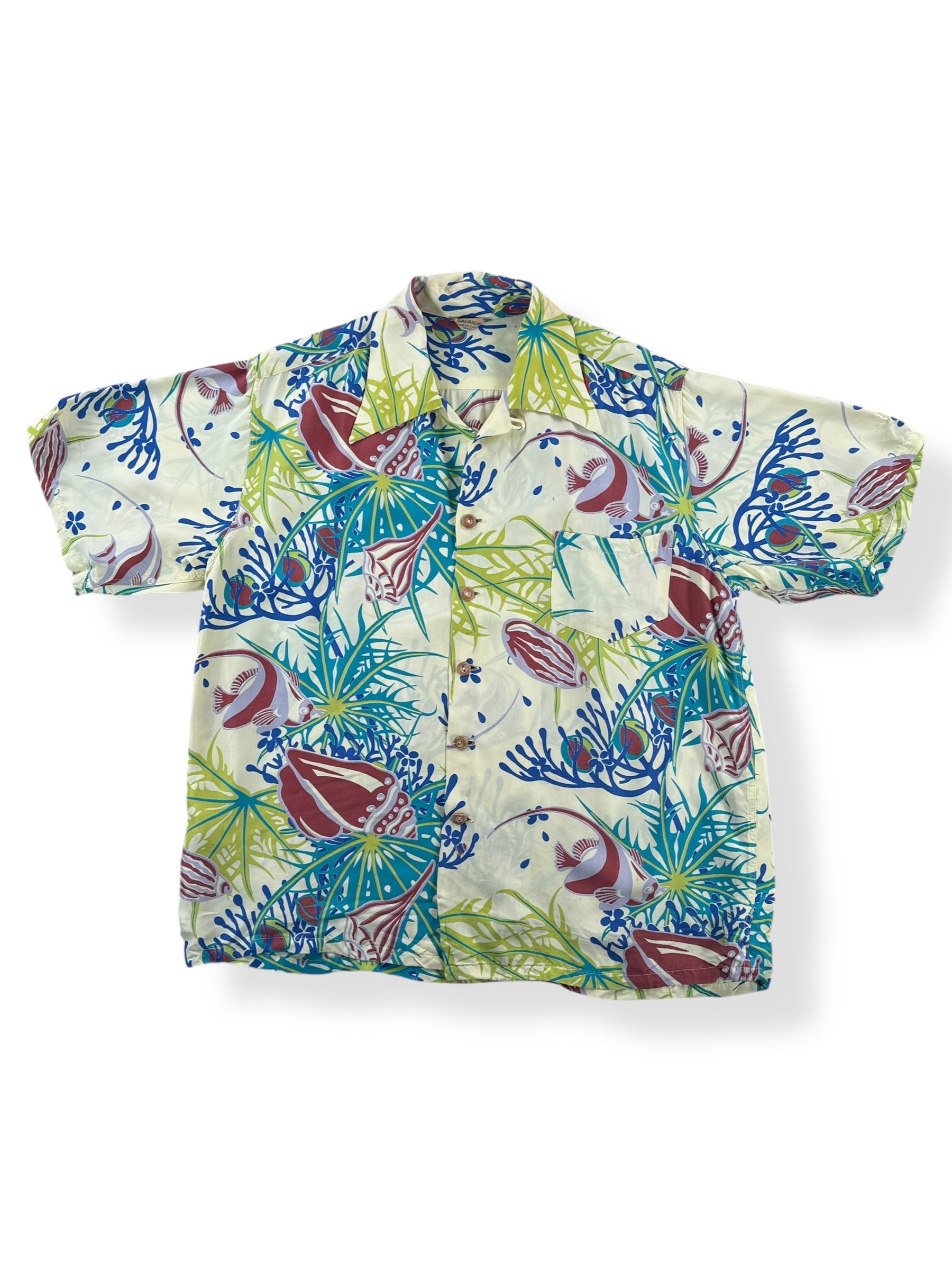 Front of Vintage Undersea Kamehameha Aloha Shirt SZ L