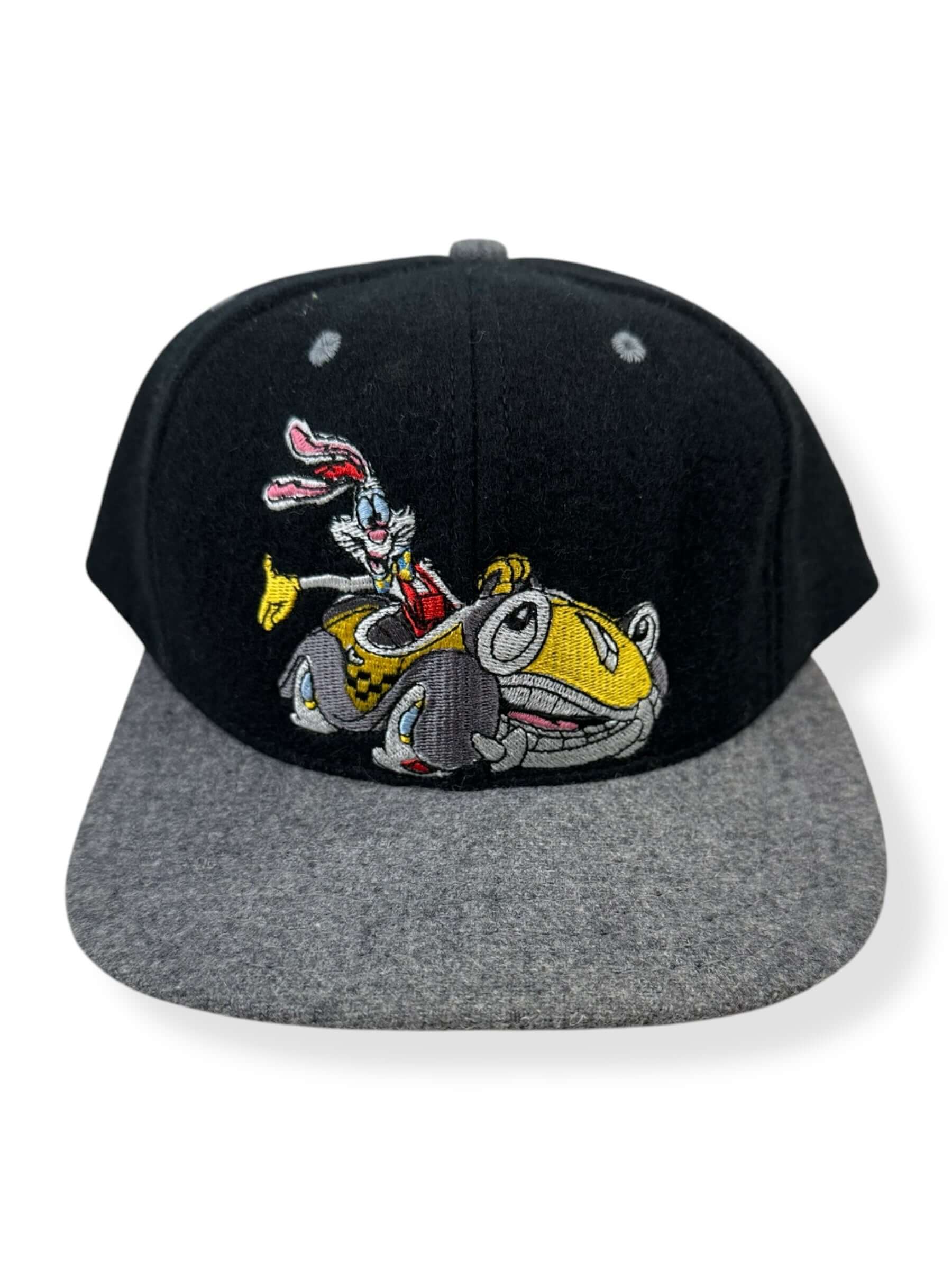 Front Detail of NOS Vintage Roger Rabbit Grey Billed Goofy's Hat Snapback