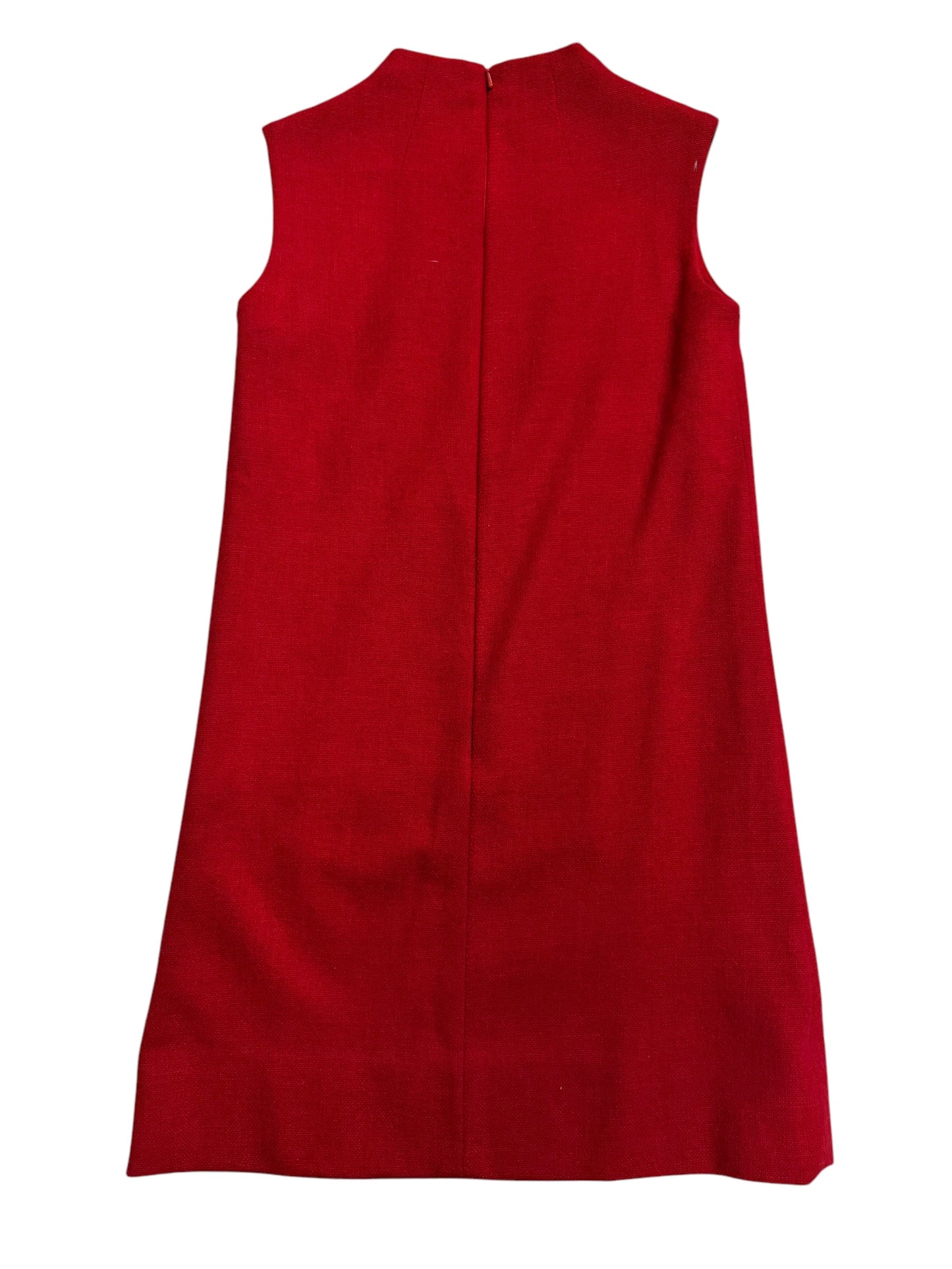 Back view of 1960s Red Wool Sleeveless Dress S