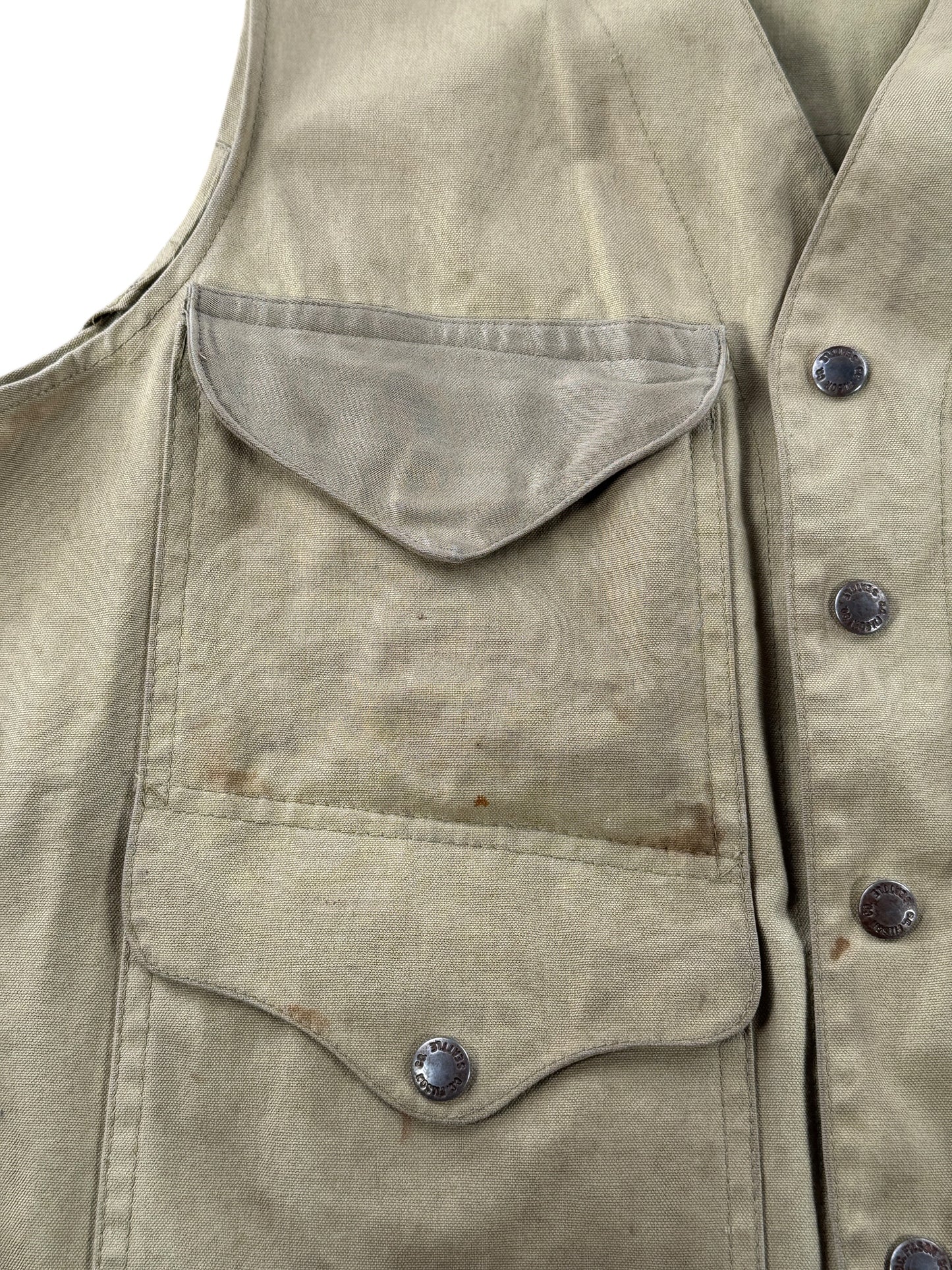 Added pocket flap on Vintage Filson Tin Cloth Vest SZ 40