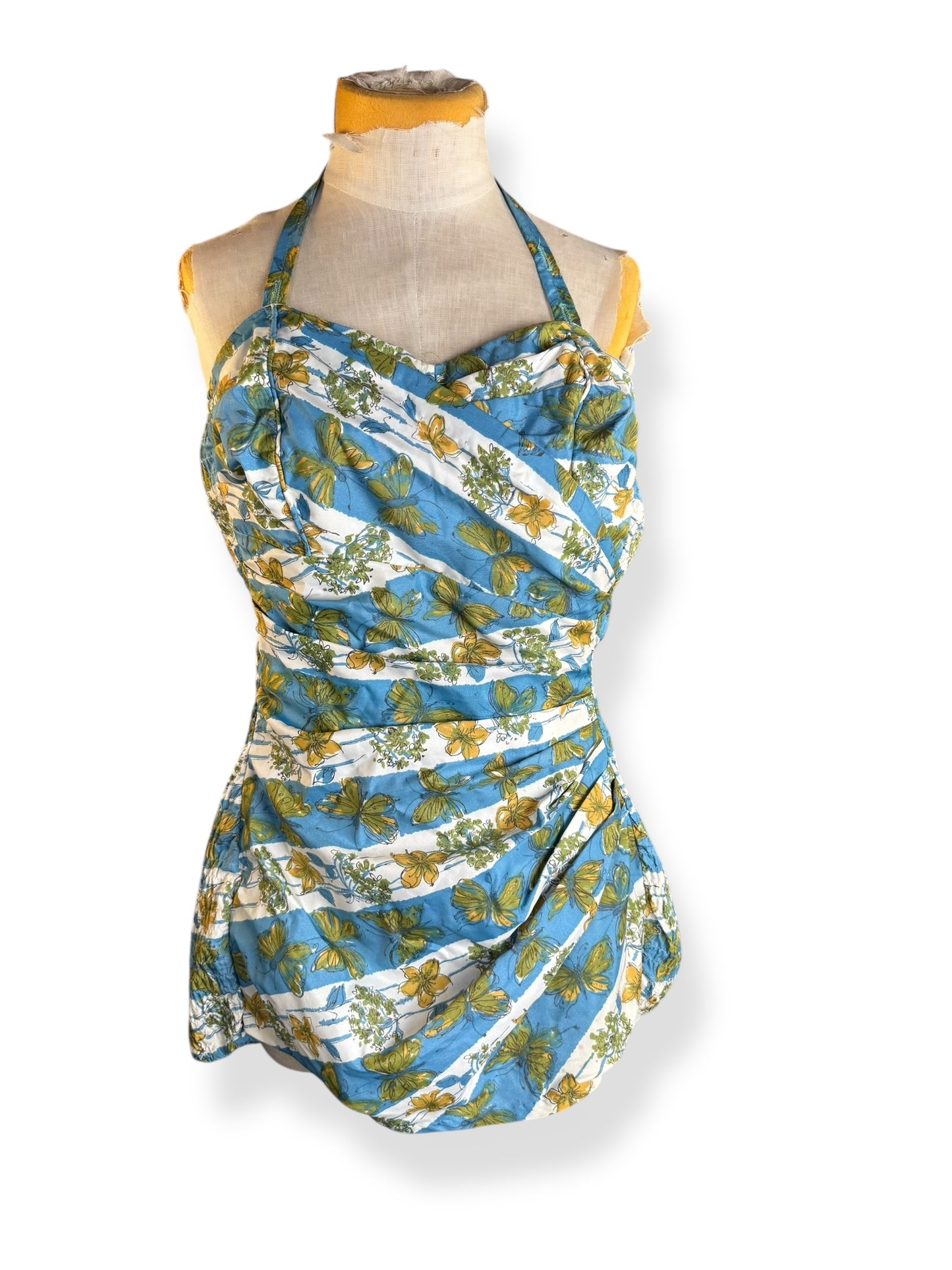 Front of 1960s Floral Butterfly Bathing Suit L-XL