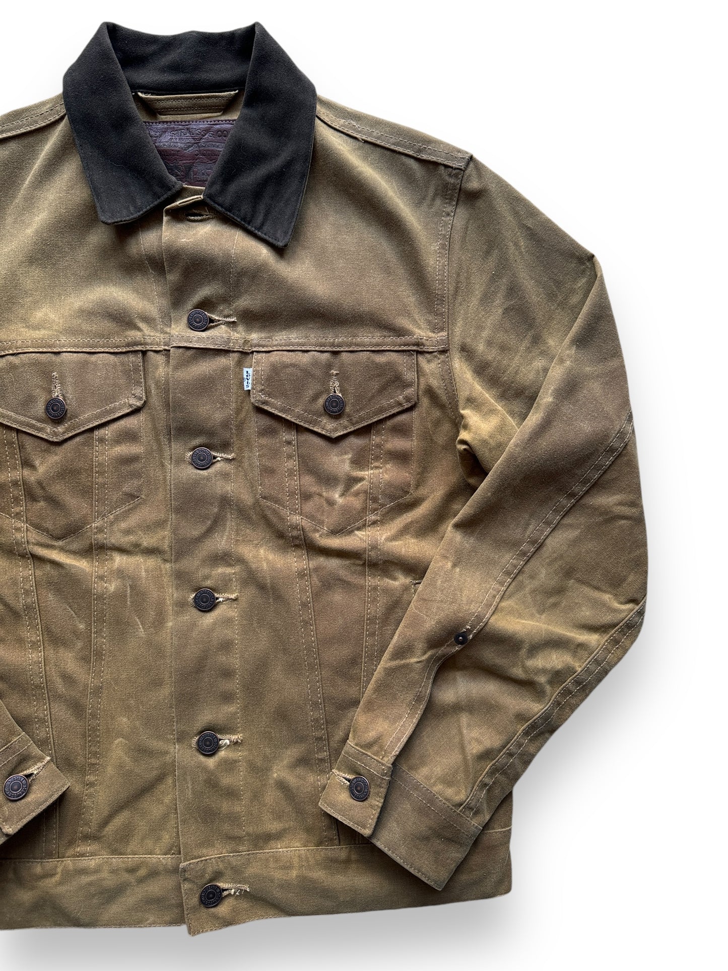 Front Left View of Filson X Levis Tin Cloth Type III Trucker Jacket SZ M