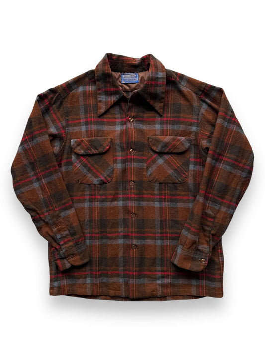 front of Vintage Pendleton Brown Plaid Board Shirt SZ M