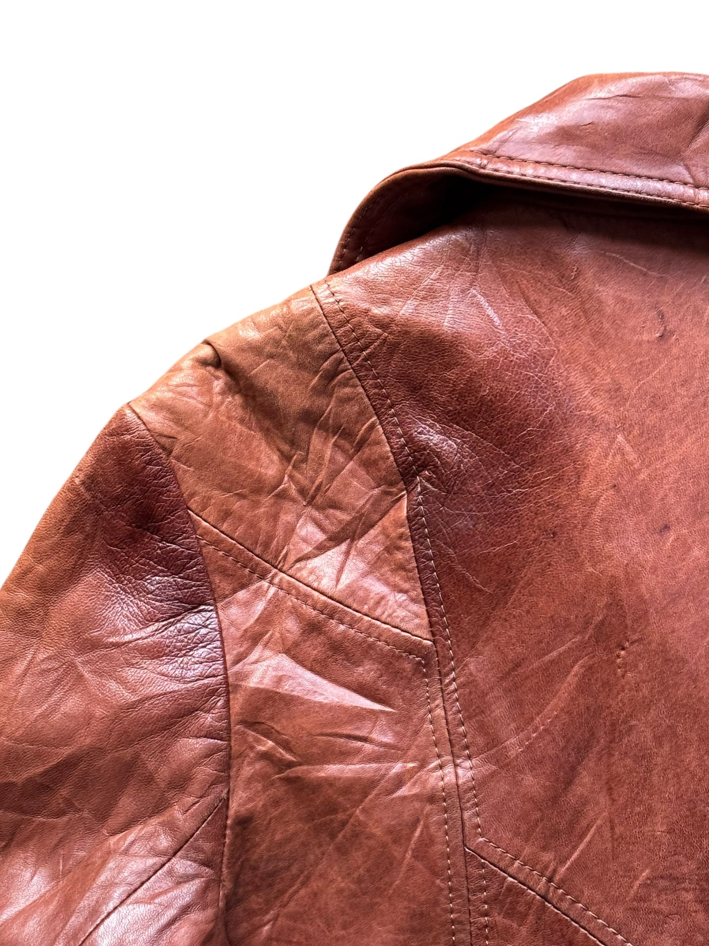 Back left shoulder of 1970s Skin Gear Leather Coat L