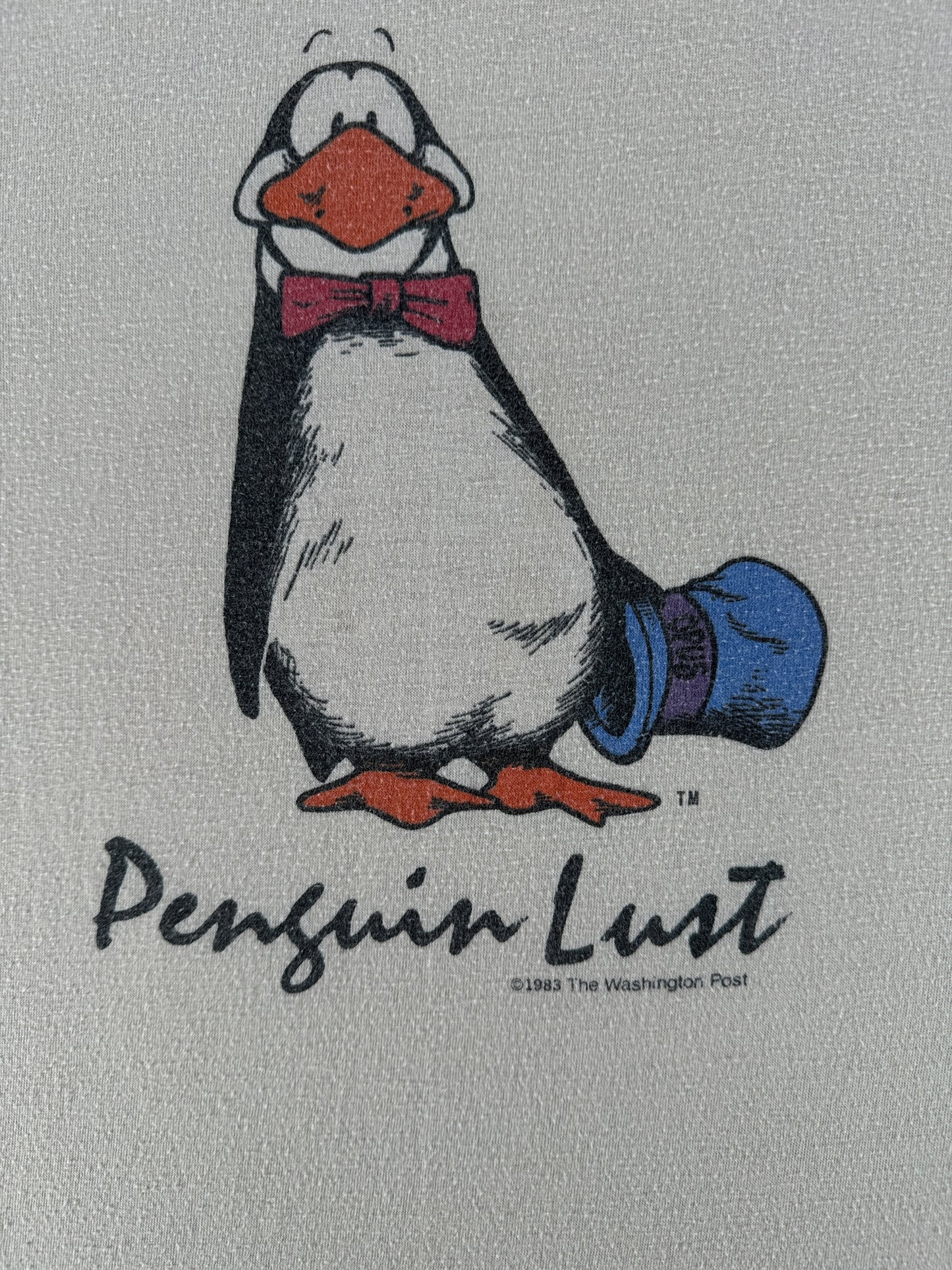 Front Graphic of Vintage Otis The Penguin Penguin Lust Bloom County Tee SZ L