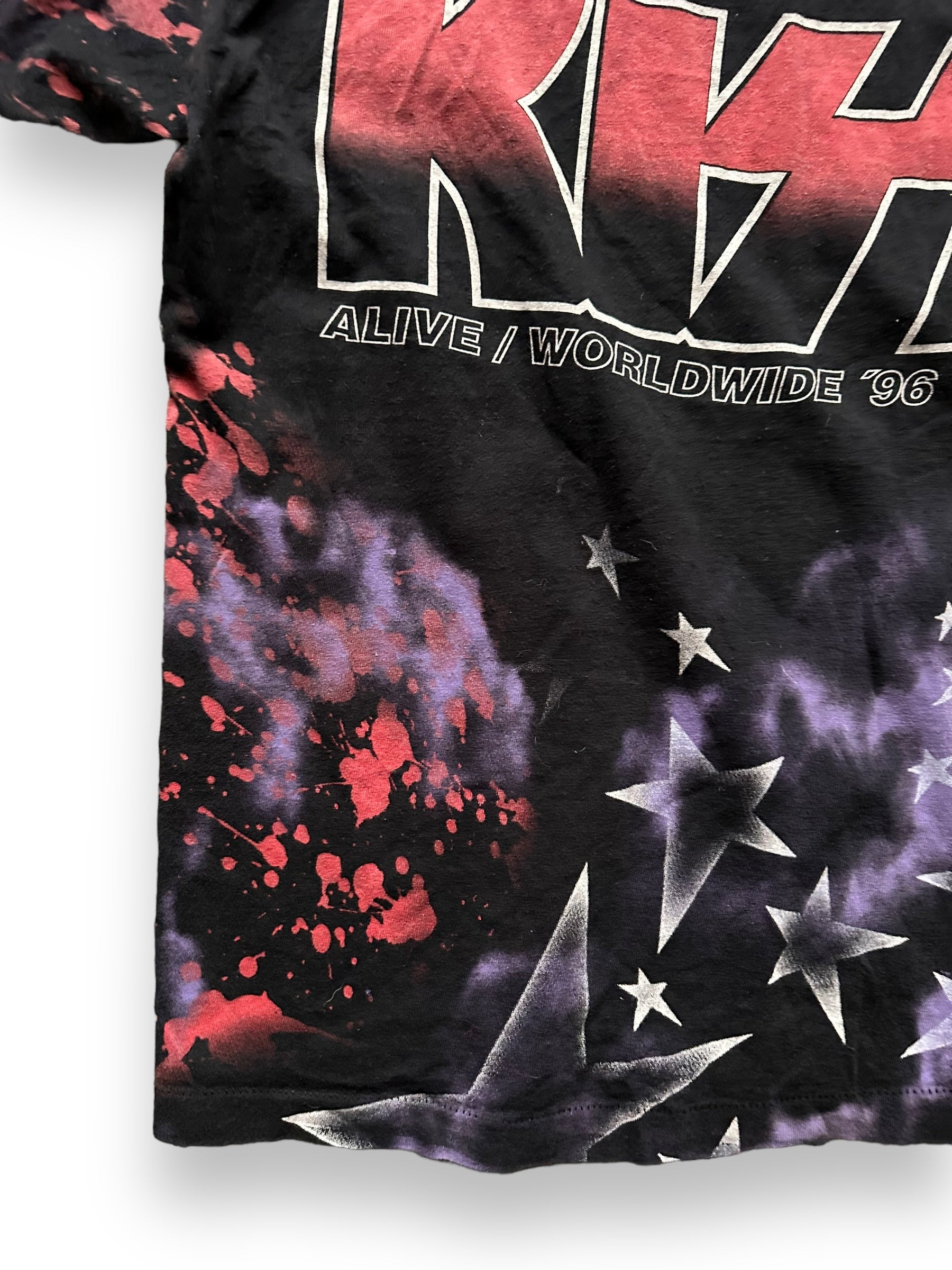 Lower Rear Left View of Vintage KISS 1996-97 Tour Tee Size L |  Barn Owl Vintage Clothing | Vintage Rock Tees Seattle