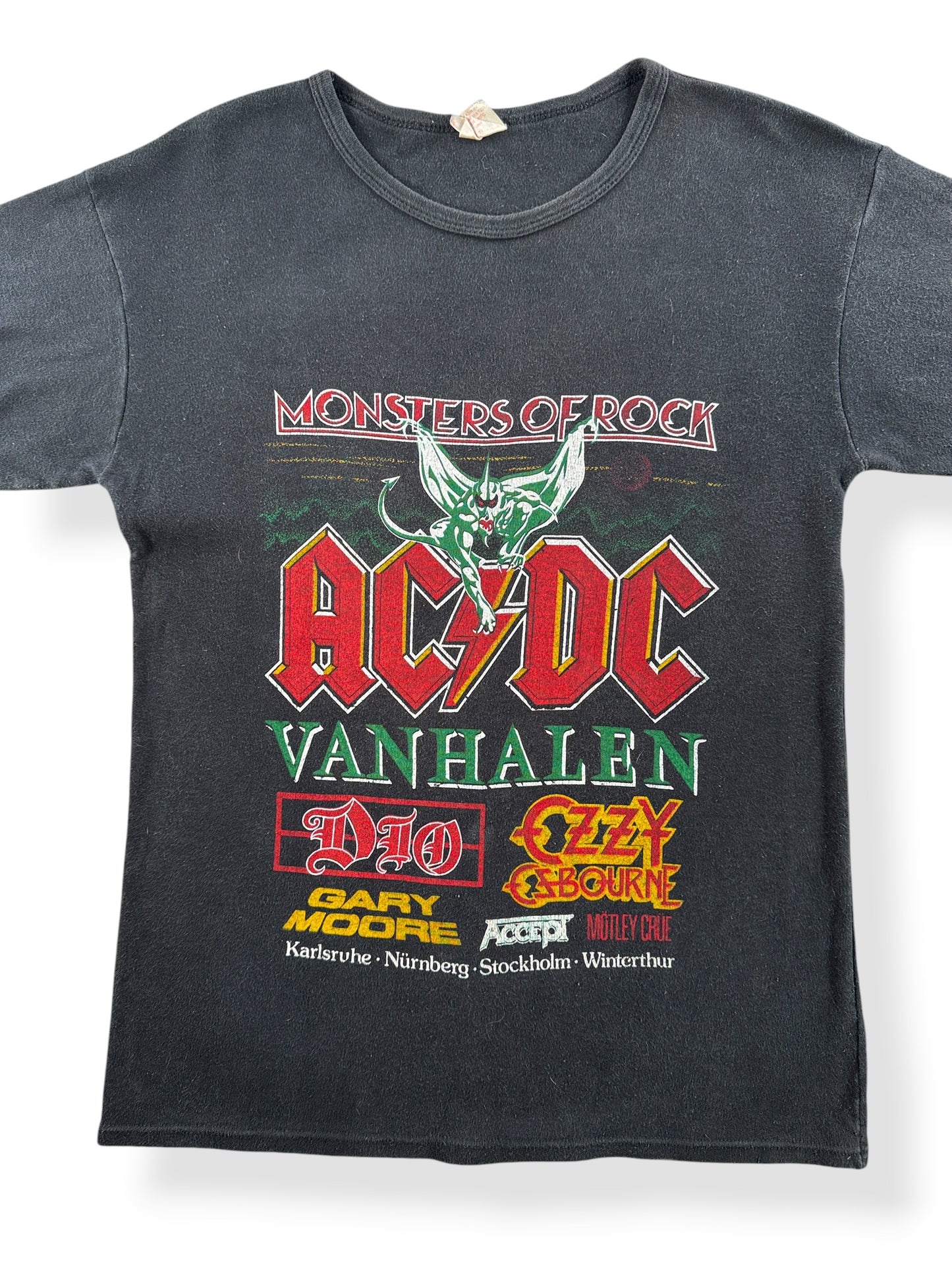 Front Close Up of Vintage 1984 Monsters of Rock Euro Tour Tee SZ L (Fits S)