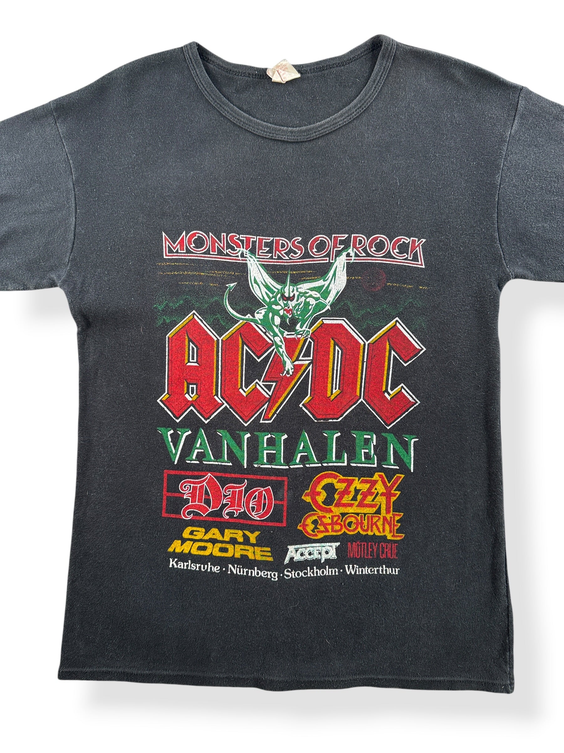 Front Close Up of Vintage 1984 Monsters of Rock Euro Tour Tee SZ L (Fits S)