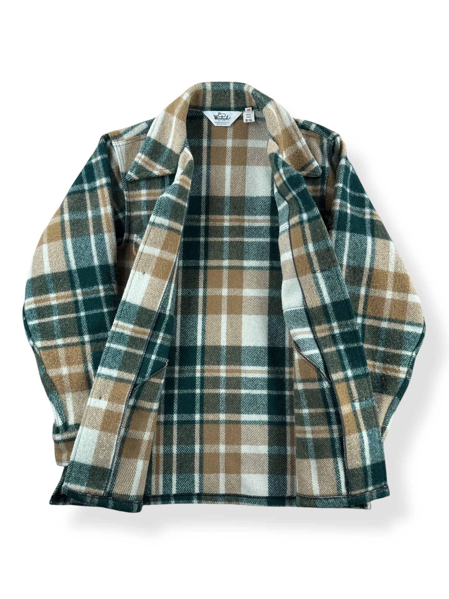 Inside of Vintage Woolrich Green & Beige Plaid Jacket SZ M