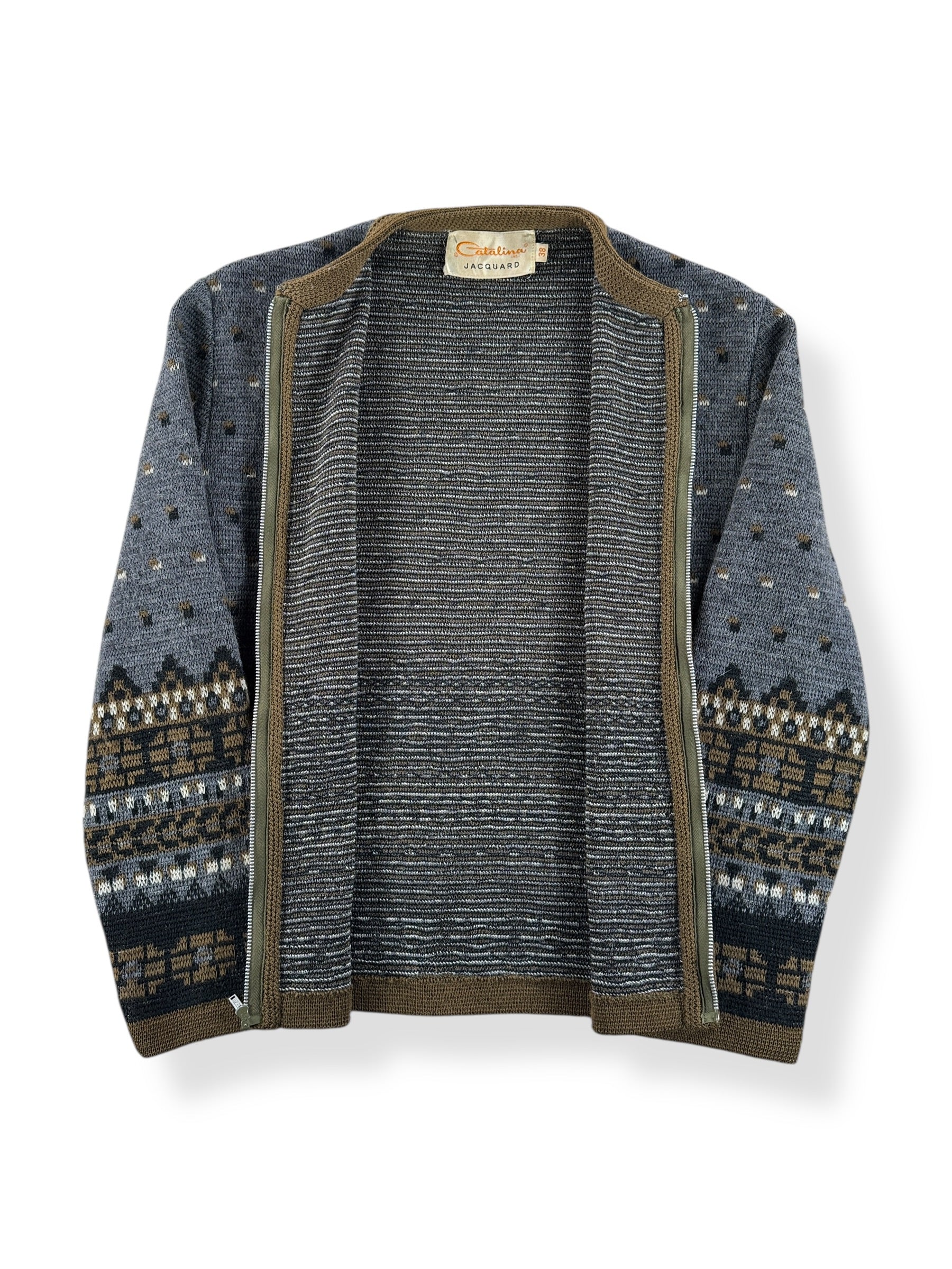 Inside of Vintage Catalina Jacquard Zip Up Sweater SZ 38