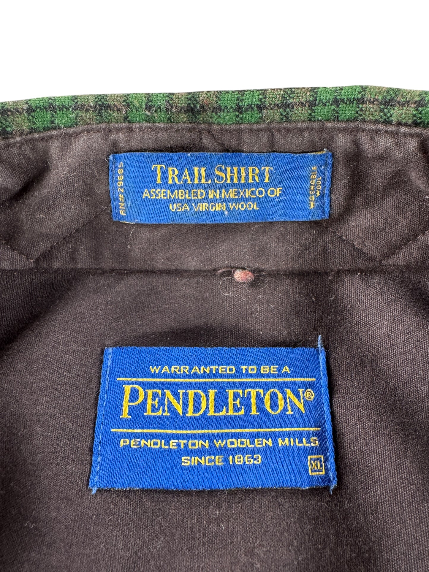 Label on Vintage Made in Mexico Green & Brown Pendleton Flannel SZ XL