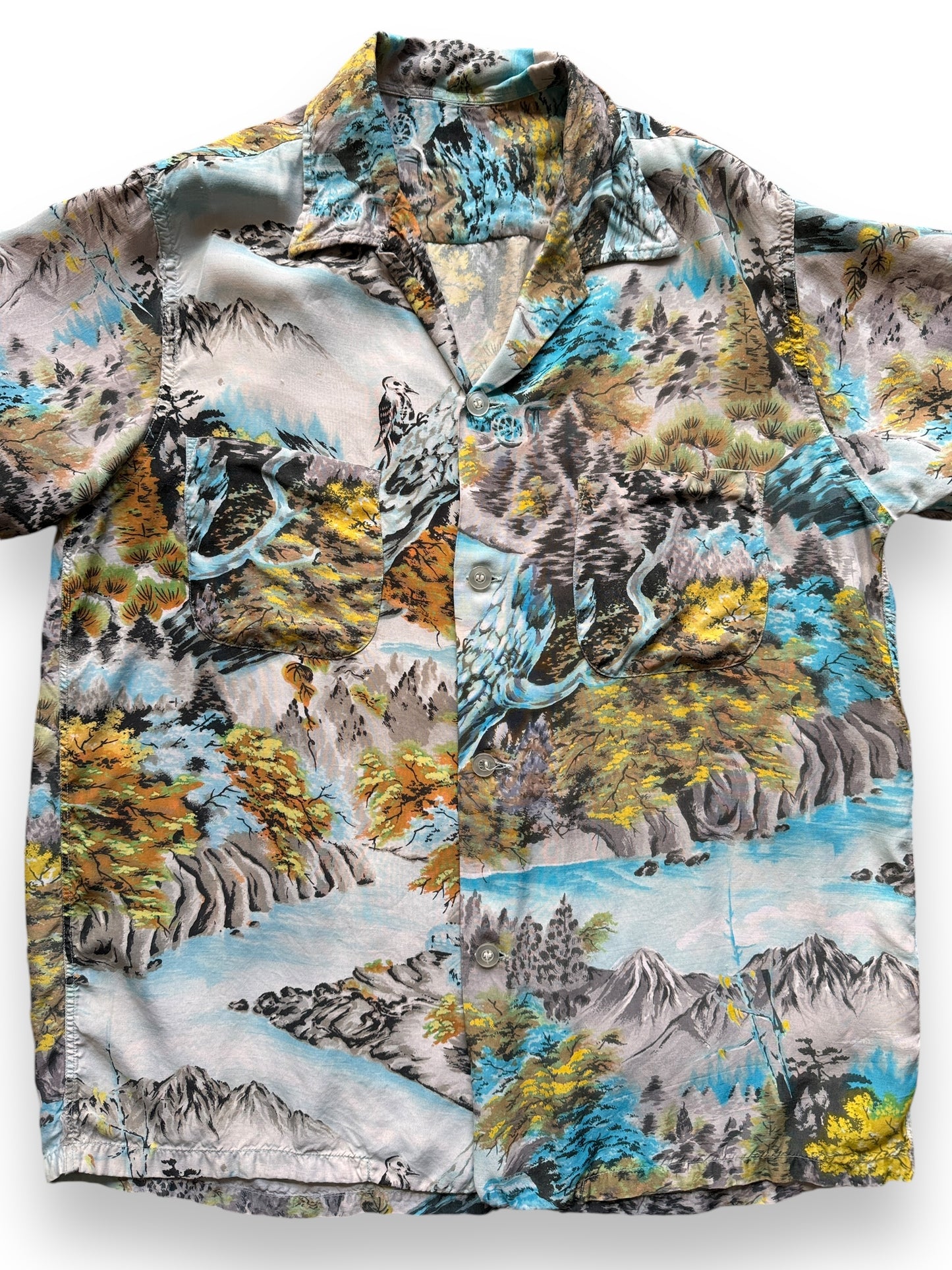 Vintage Unbranded Bird Print Rayon Aloha Shirt SZ S