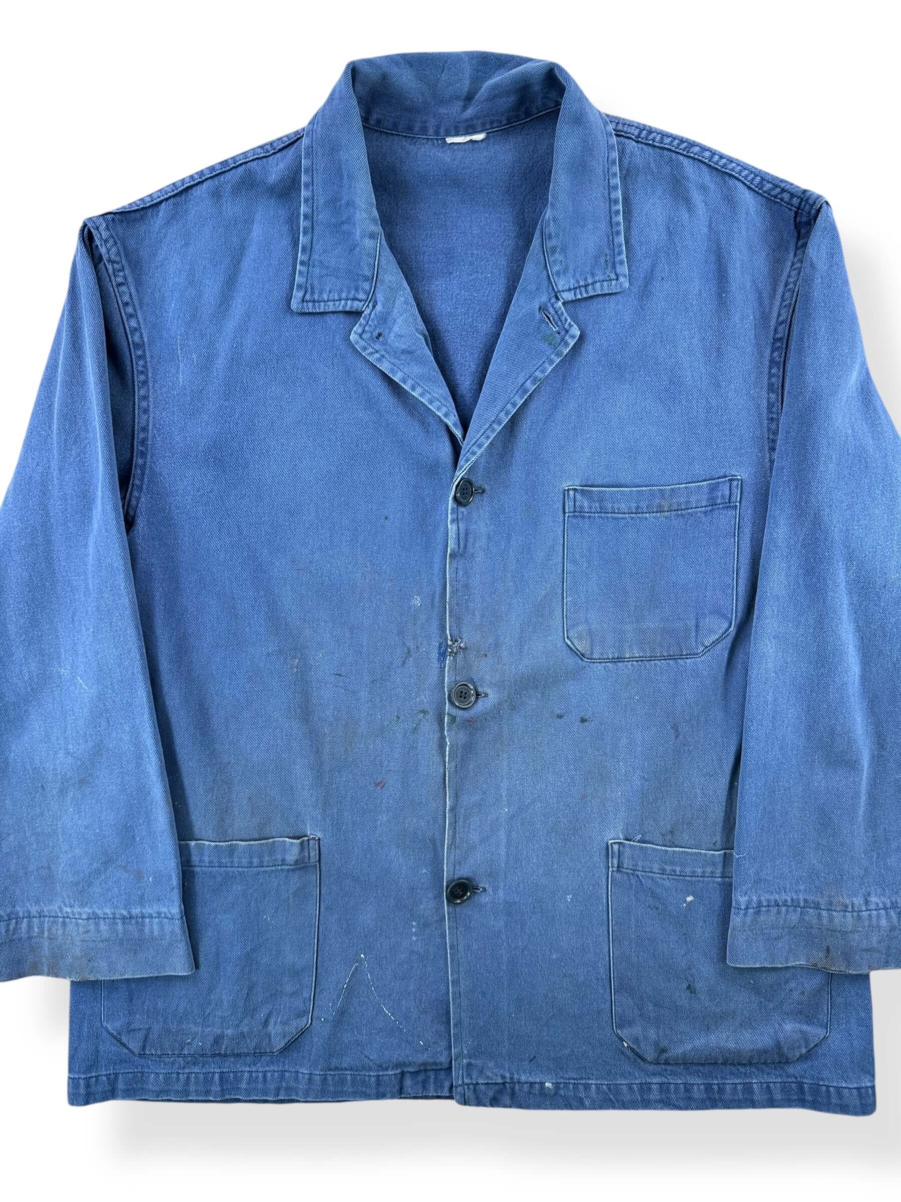 Front Close Up of Vintage French Chore Coat SZ XL