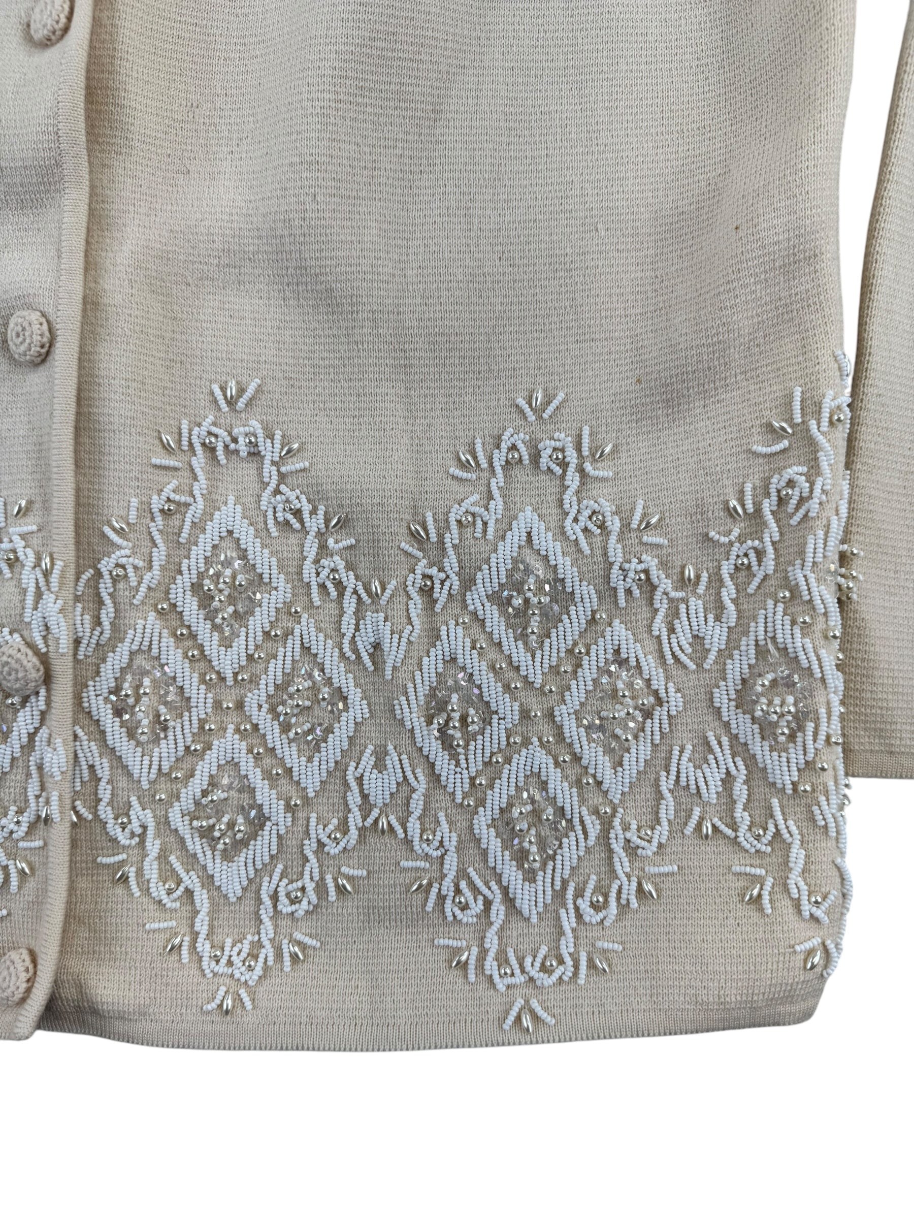 Beading detail of 1950s Beaded Wool Cardigan L