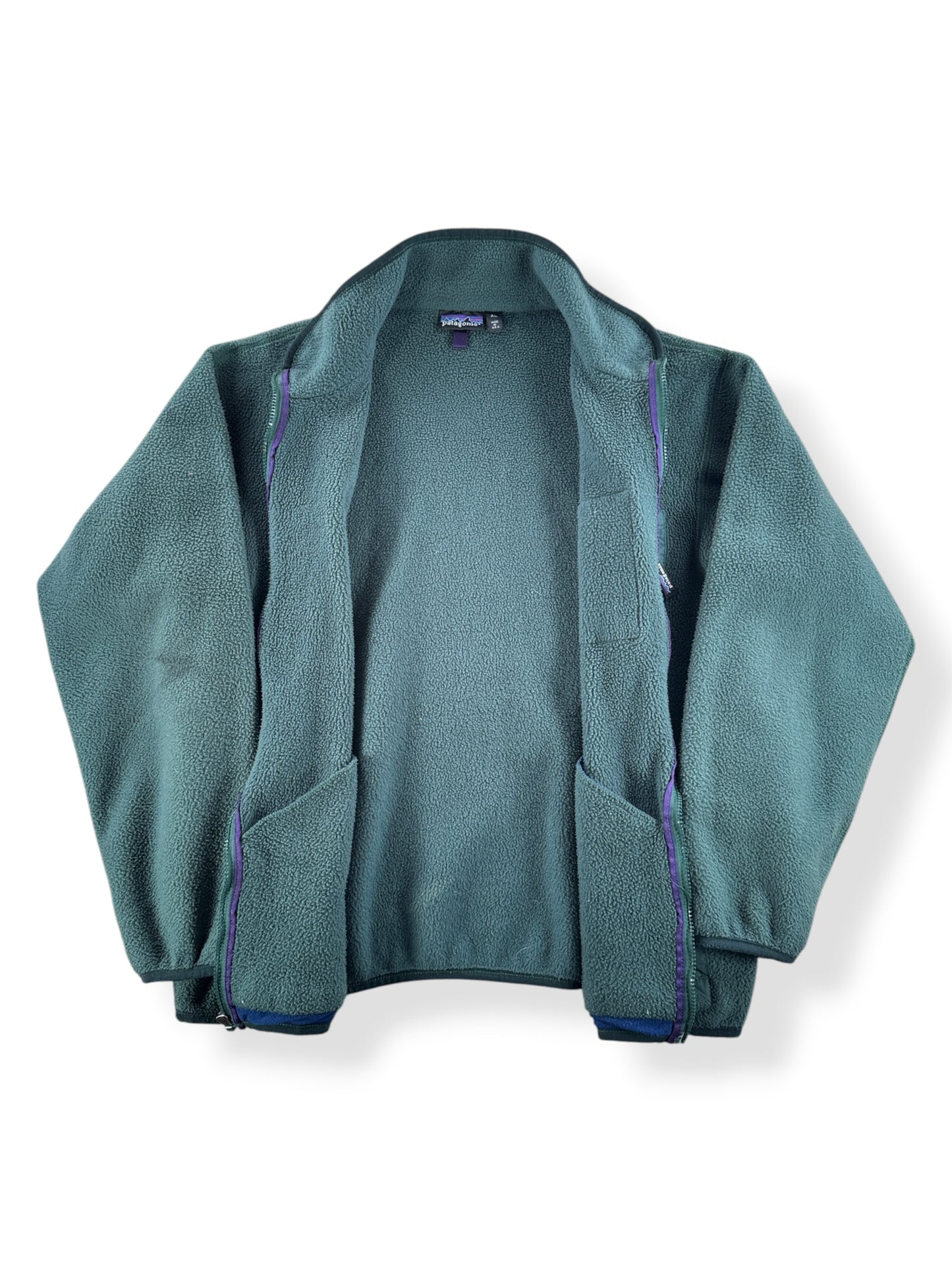 Inside of Vintage Patagonia Green Synchilla Jacket SZ XL