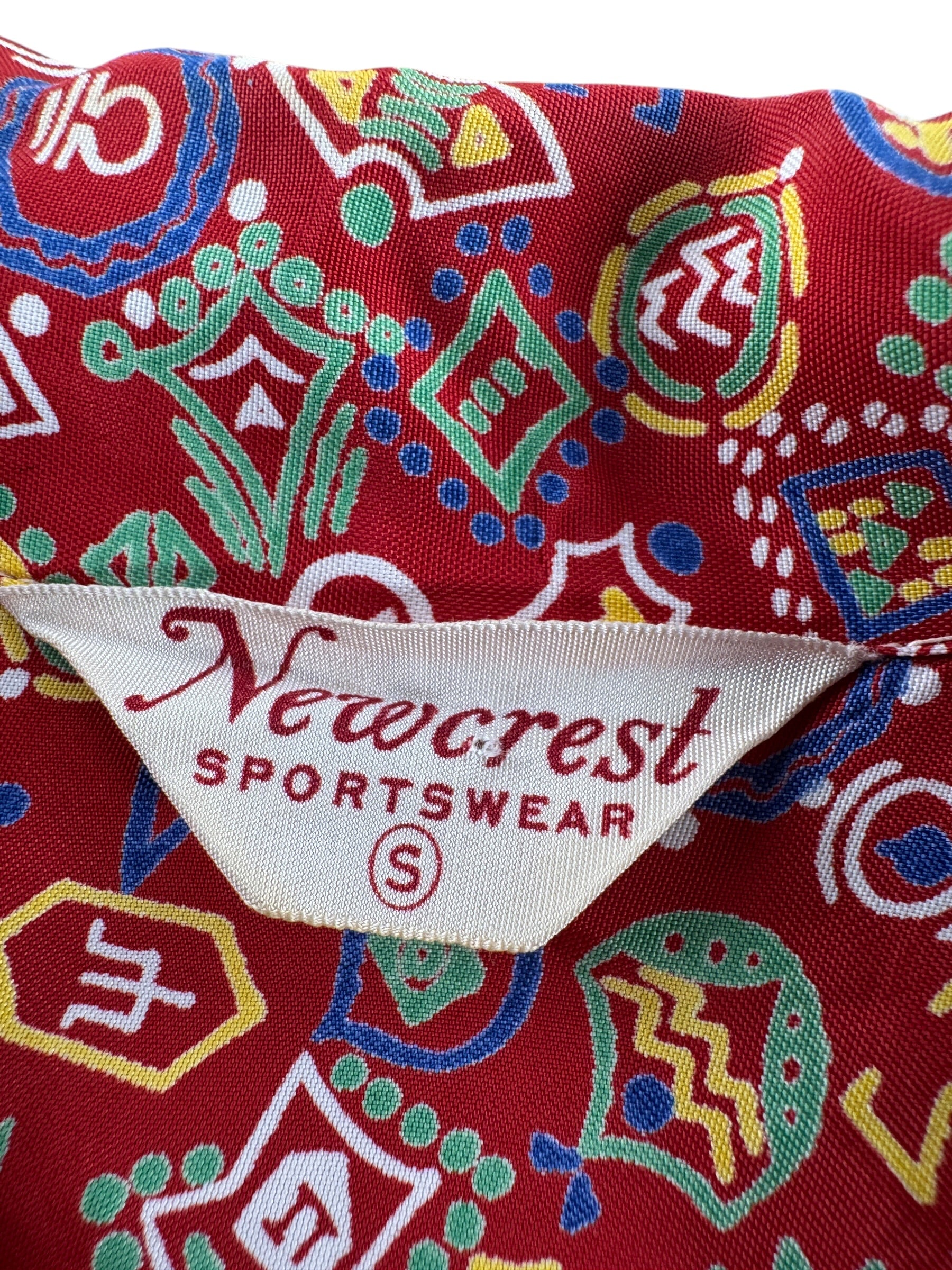 Tag on Vintage Newcrest Sportswear Rayon Frat Top SZ S