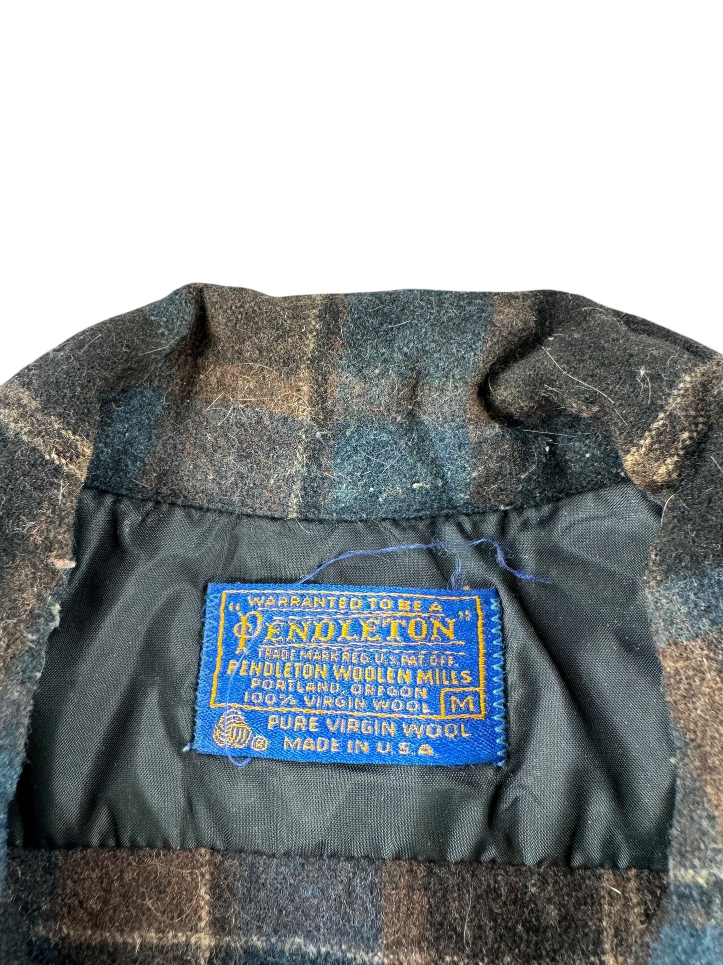 Tag on Vintage Dark Brown and Blue Pendleton Board Shirt SZ M