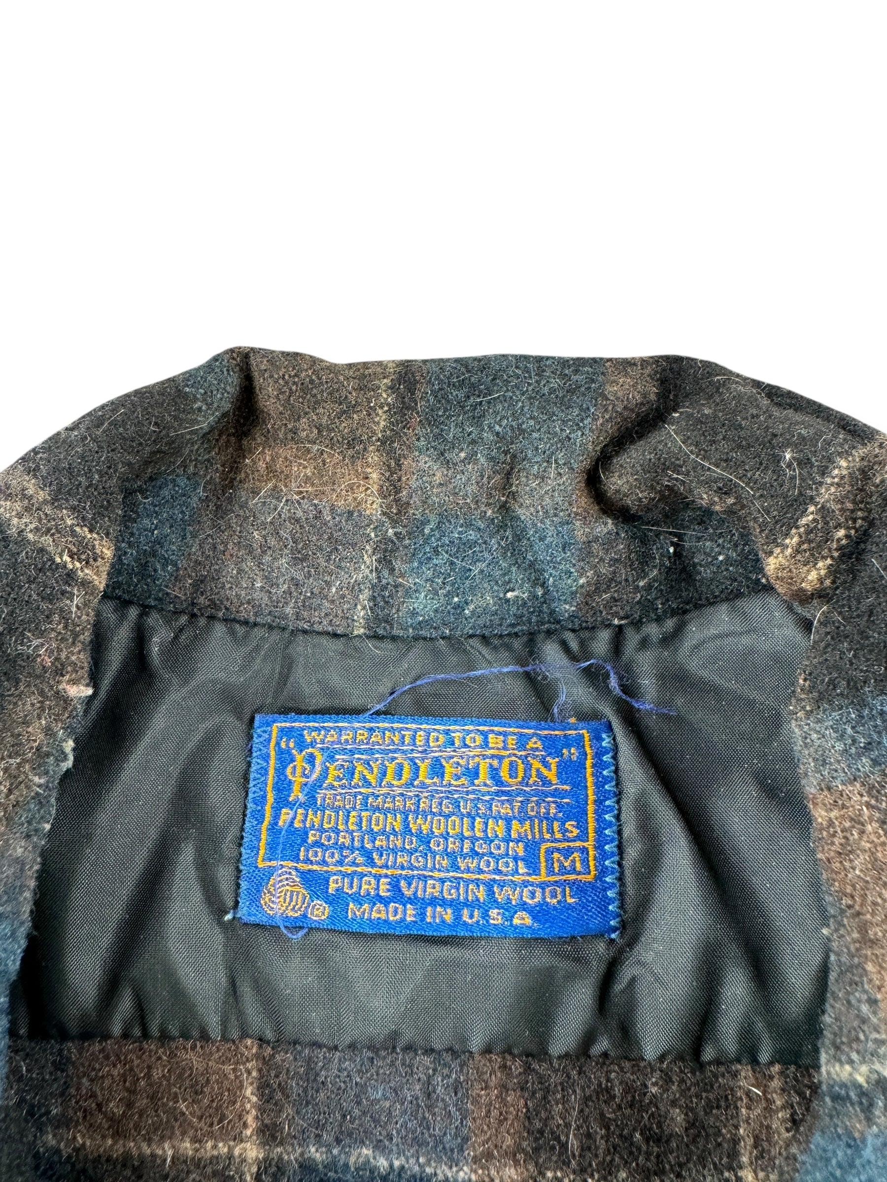 Tag on Vintage Dark Brown and Blue Pendleton Board Shirt SZ M