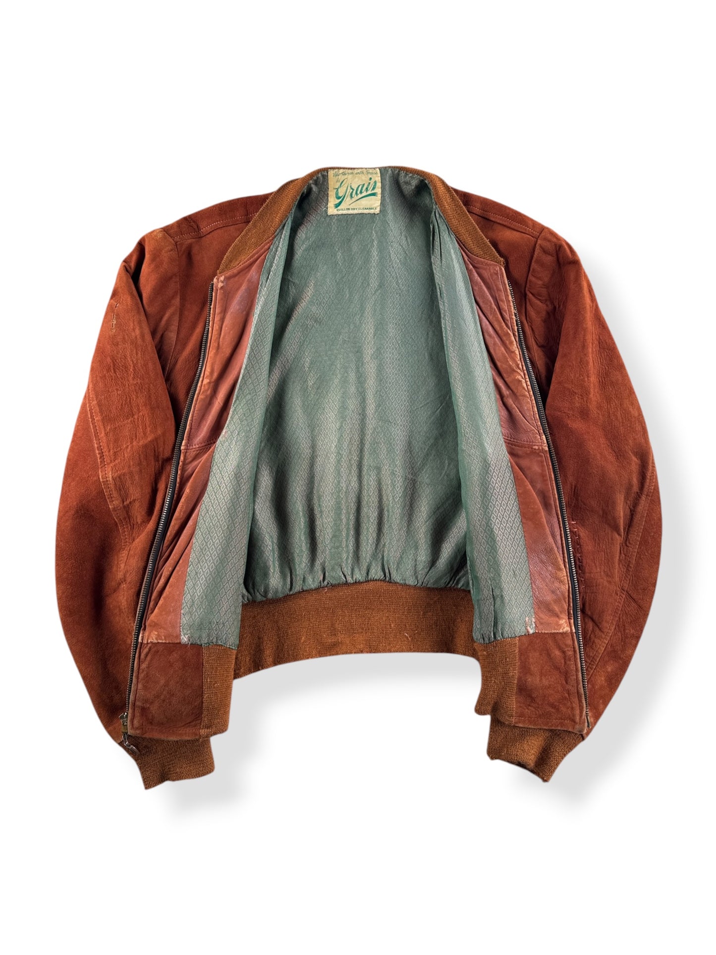 Inside of Vintage Thrashy Grais Suede Bomber Jacket SZ L