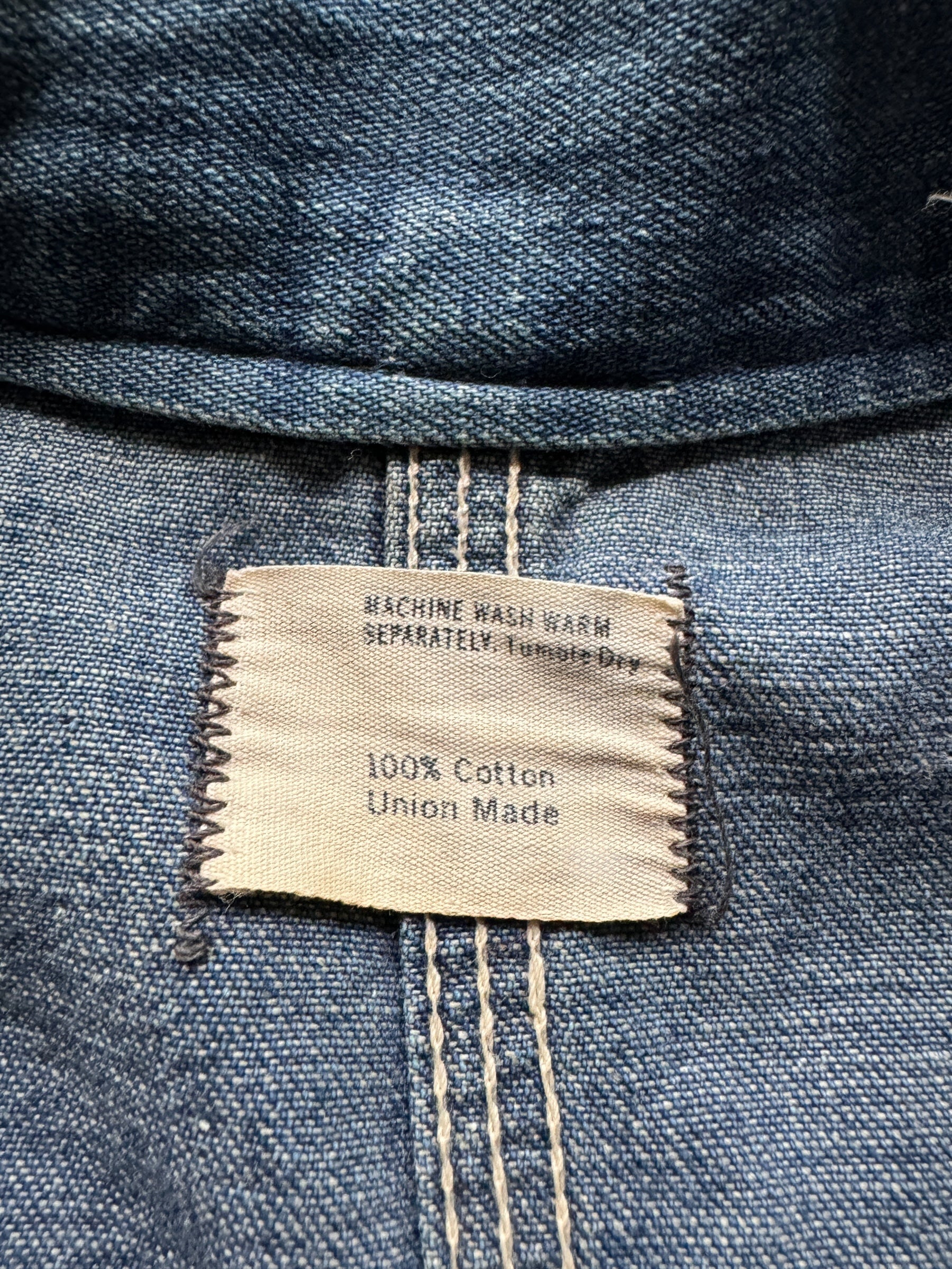 Label on Vintage Repaired Unlined Big Mac Denim Chore Coat SZ L