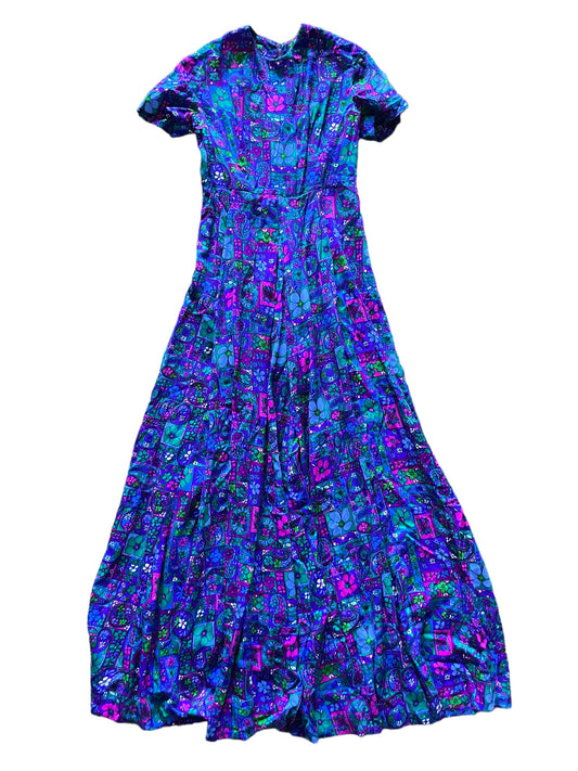 Full front view of Vintage 1960s Paisley Maxi Dress SZ XS |  Barn Owl Vintage Dresses | Seattle Vintage Ladies Clothing