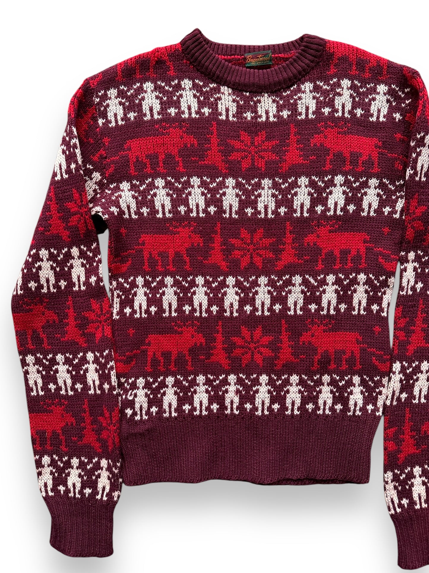 front right of Vintage Brentwood Festive Moose Knit Sweater SZ M