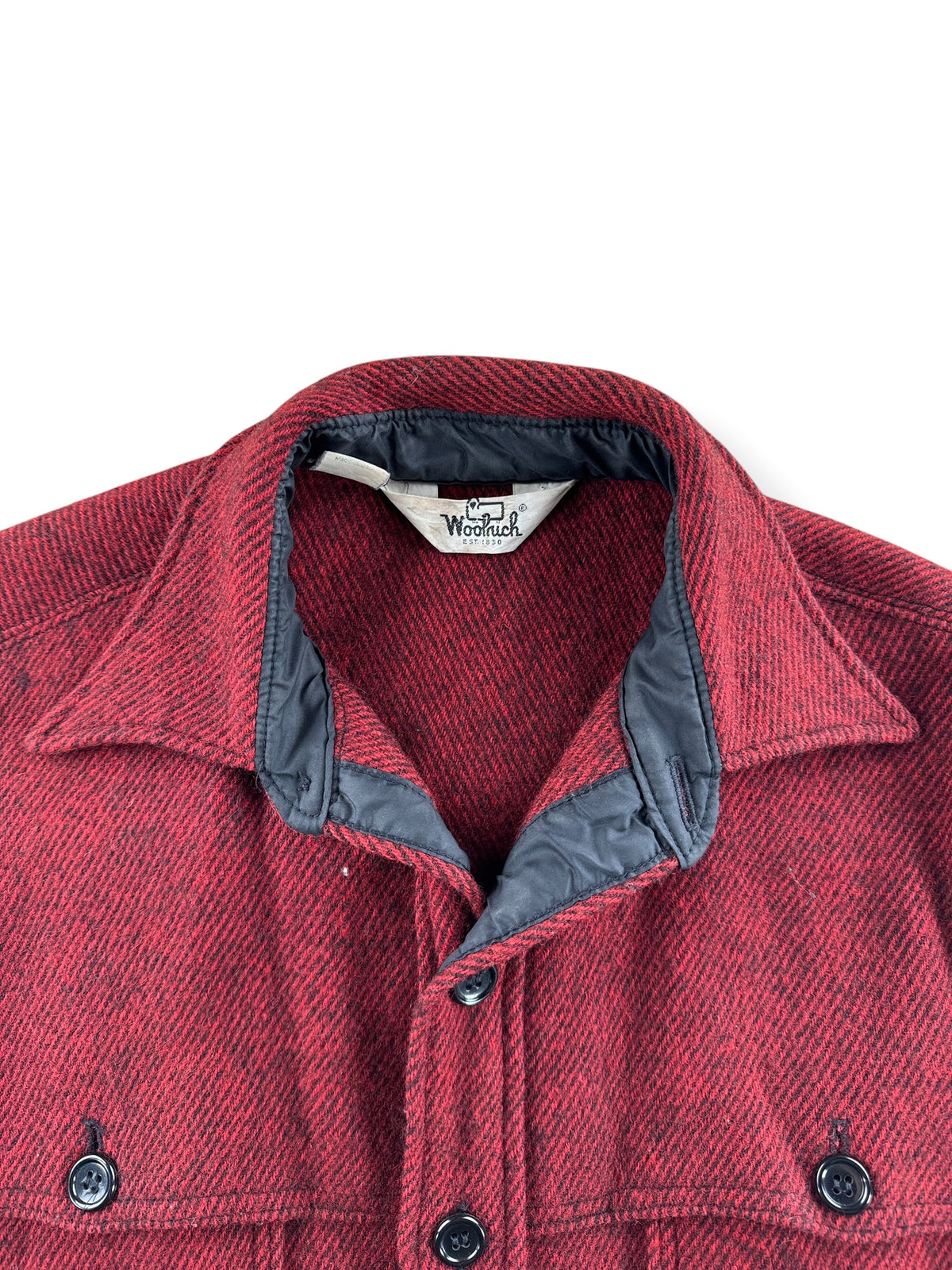 Collar on Vintage Red Woolrich Mackinaw Jacket SZ M