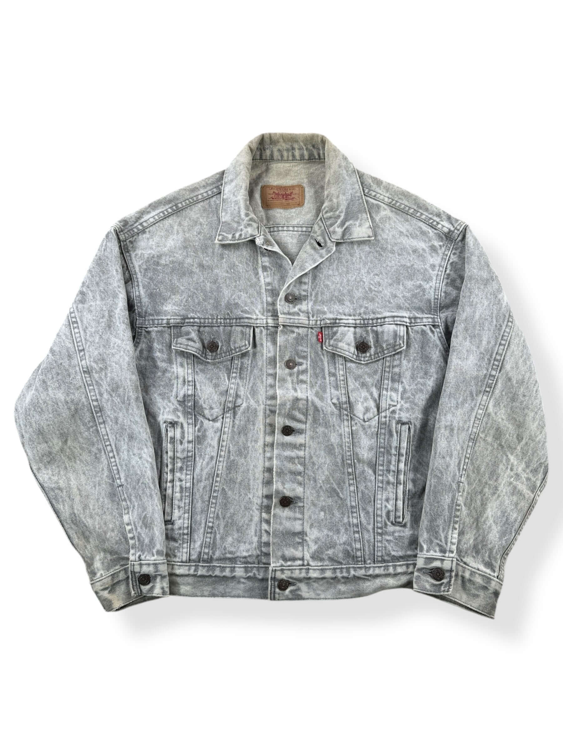 Front of Vintage 1987 Levis Grey Acid Washed Jacket SZ M