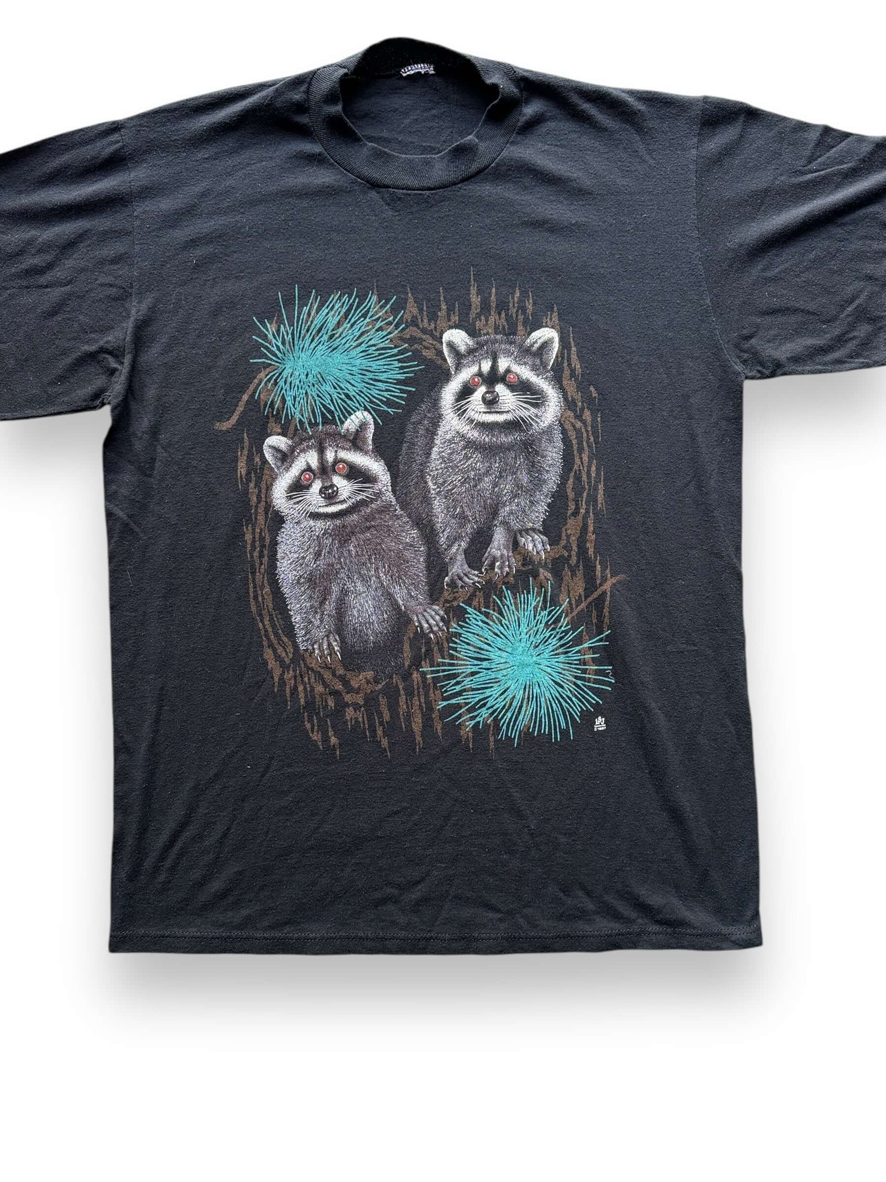 Front Detail on Vintage Single Stitch Double Raccoon Tee SZ L