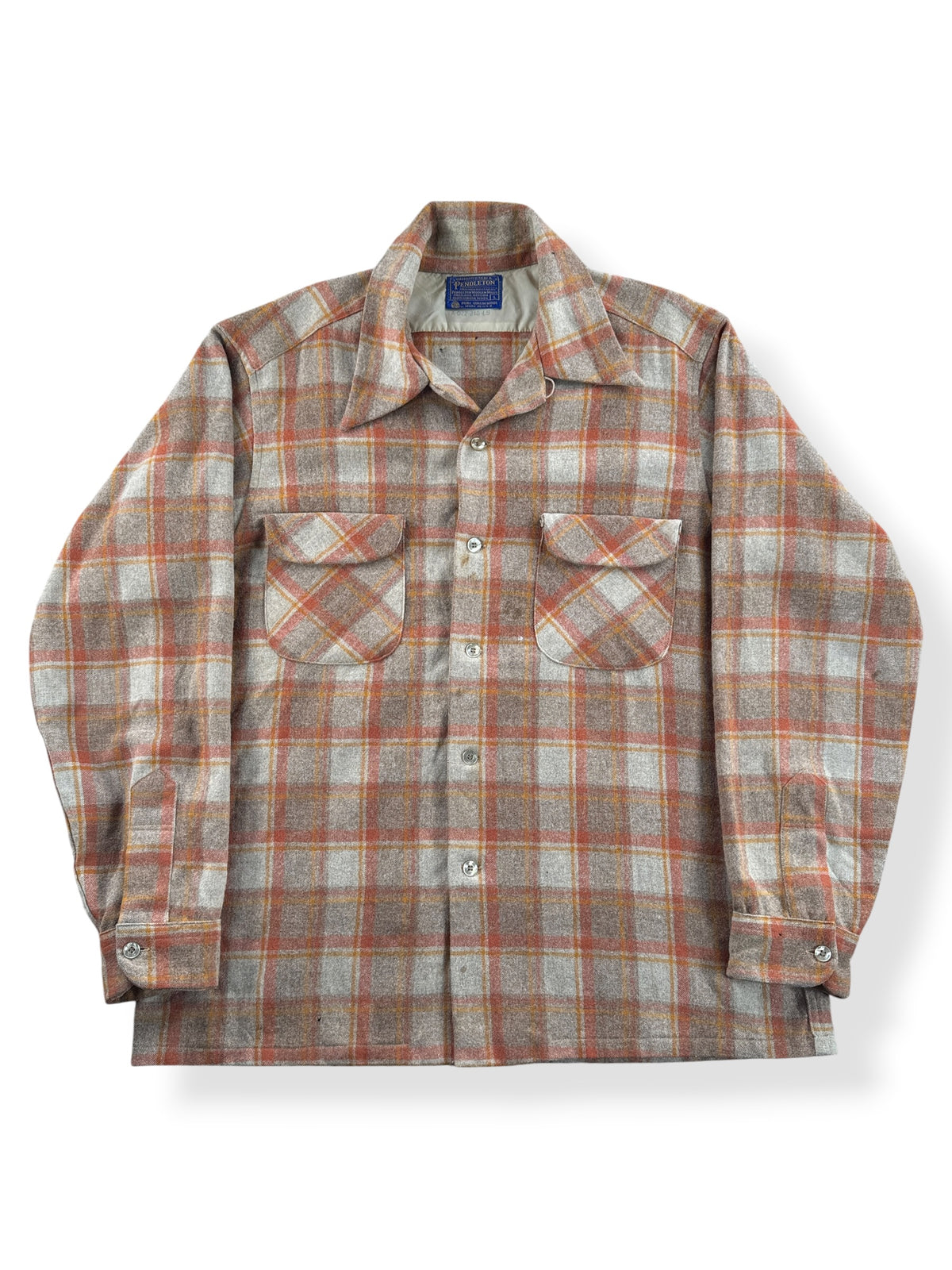 Front of Vintage Pendleton Orange & Beige Board Shirt SZ L - AS IS