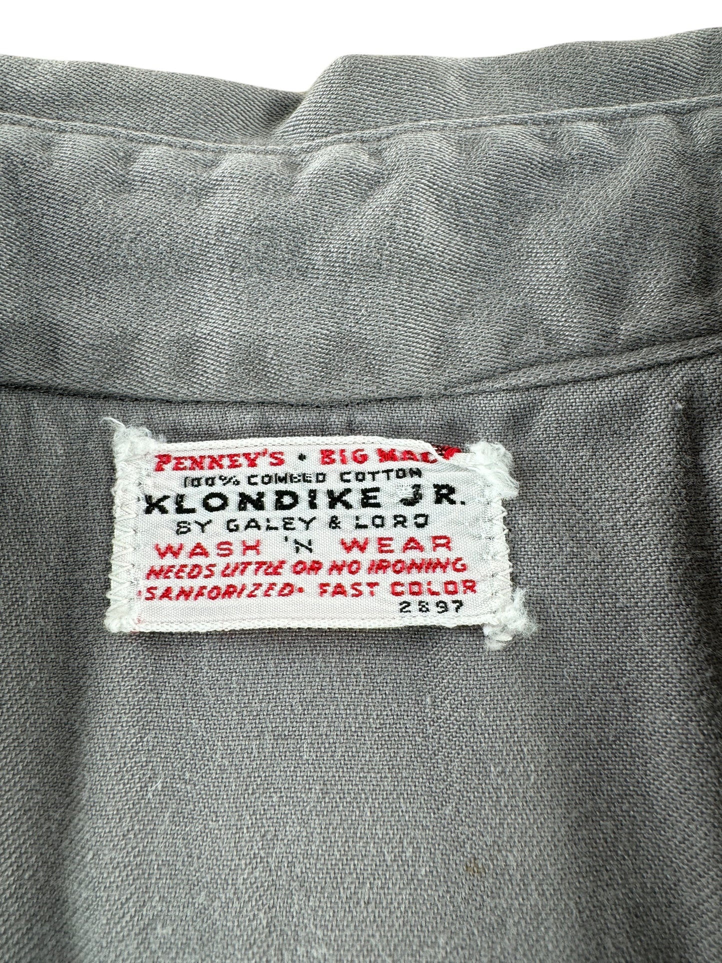 Tag on Vintage Penney's Big Mac Grey Klondike Jr Combed Cotton Shirt SZ XL