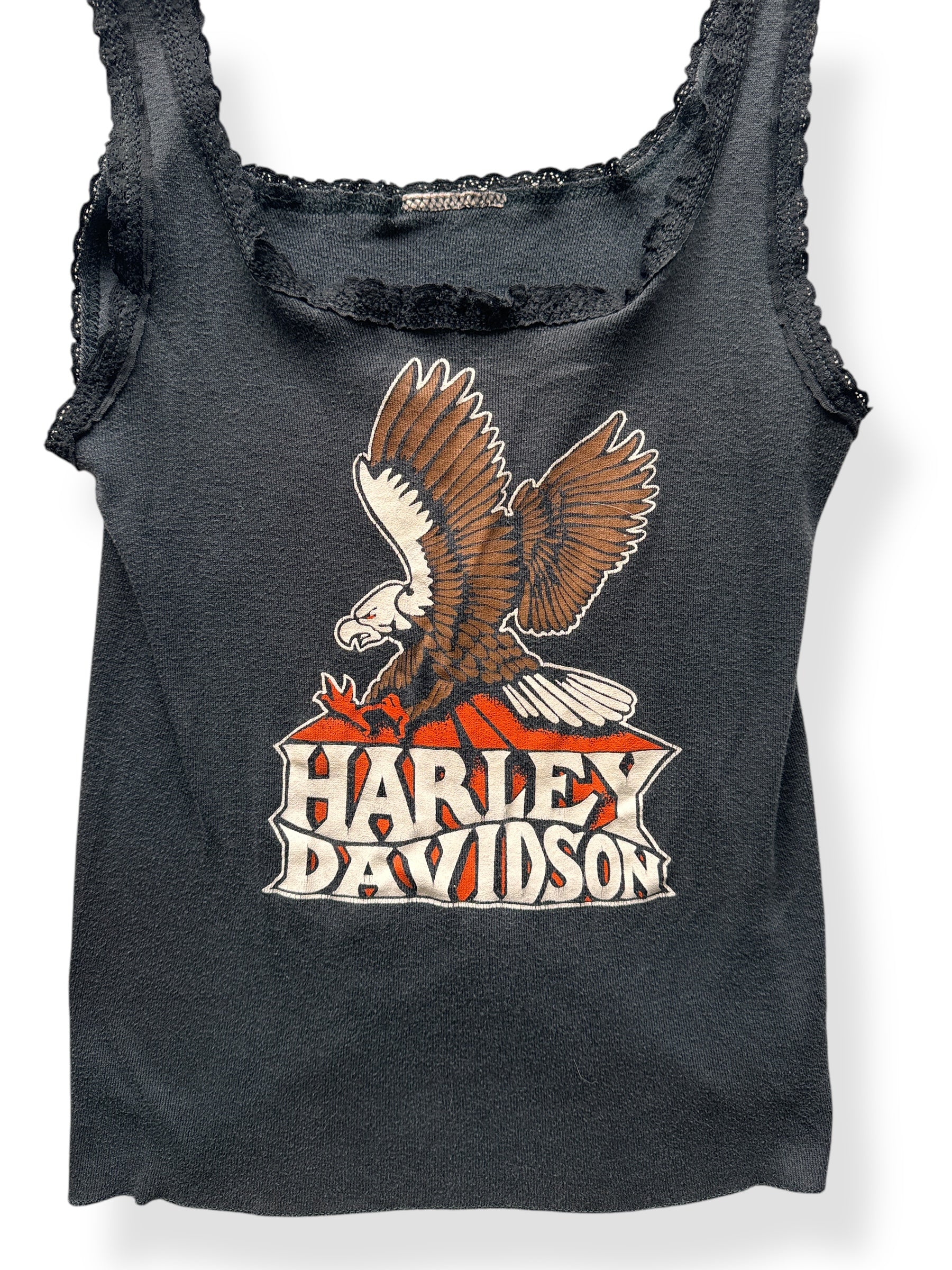 Front Close Up of Vintage Ladies Phil Peterson Harley Davidson Tank Top SZ L