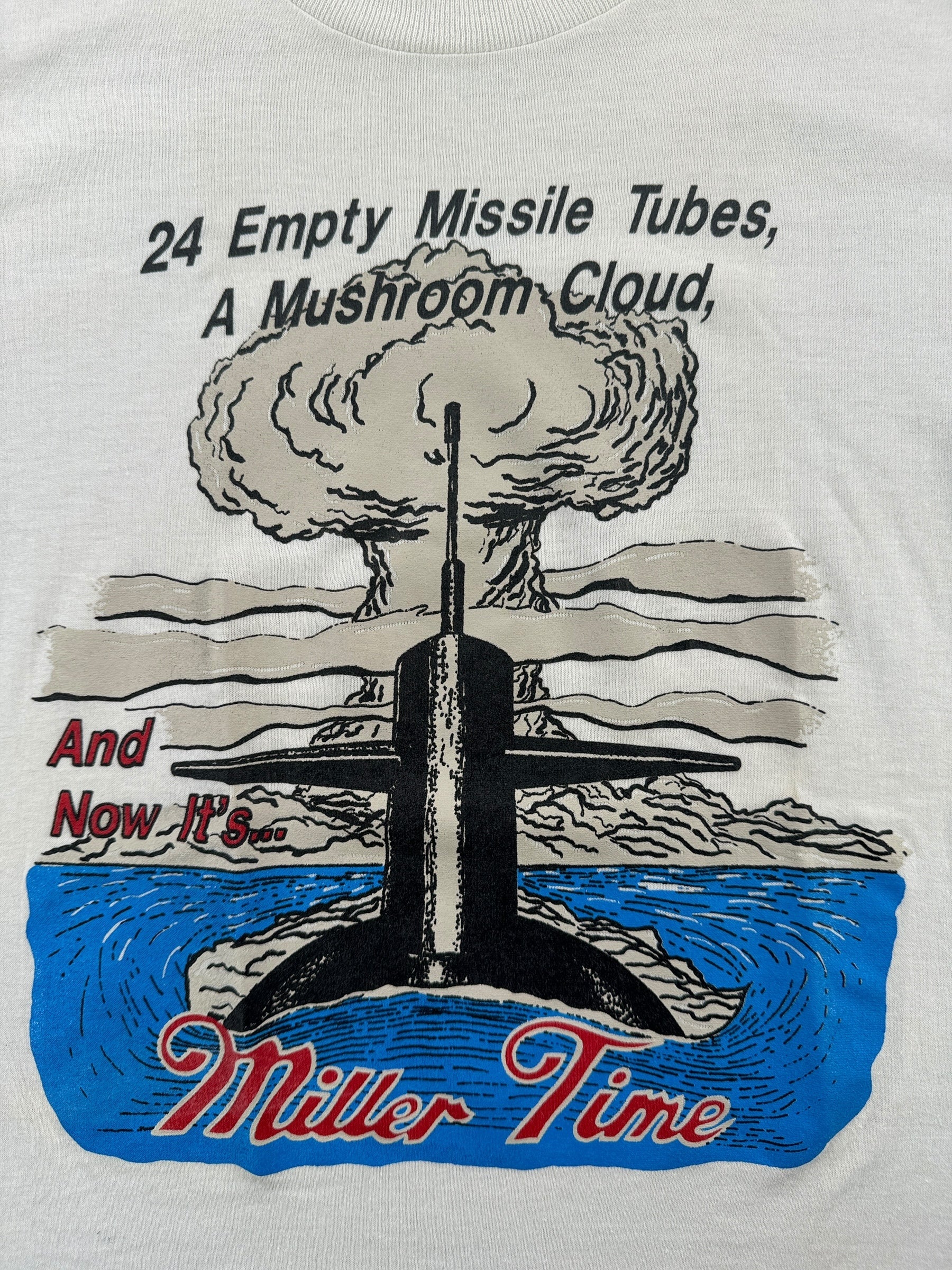 Front Graphic of Vintage Miller Time Nuclear Sub Tee SZ XS