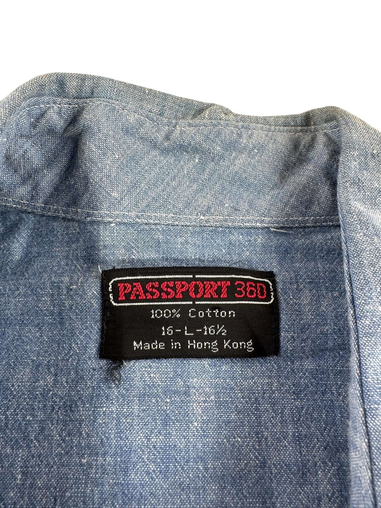 Label on Vintage Passport 360 Cotton Chambray Shirt SZ L