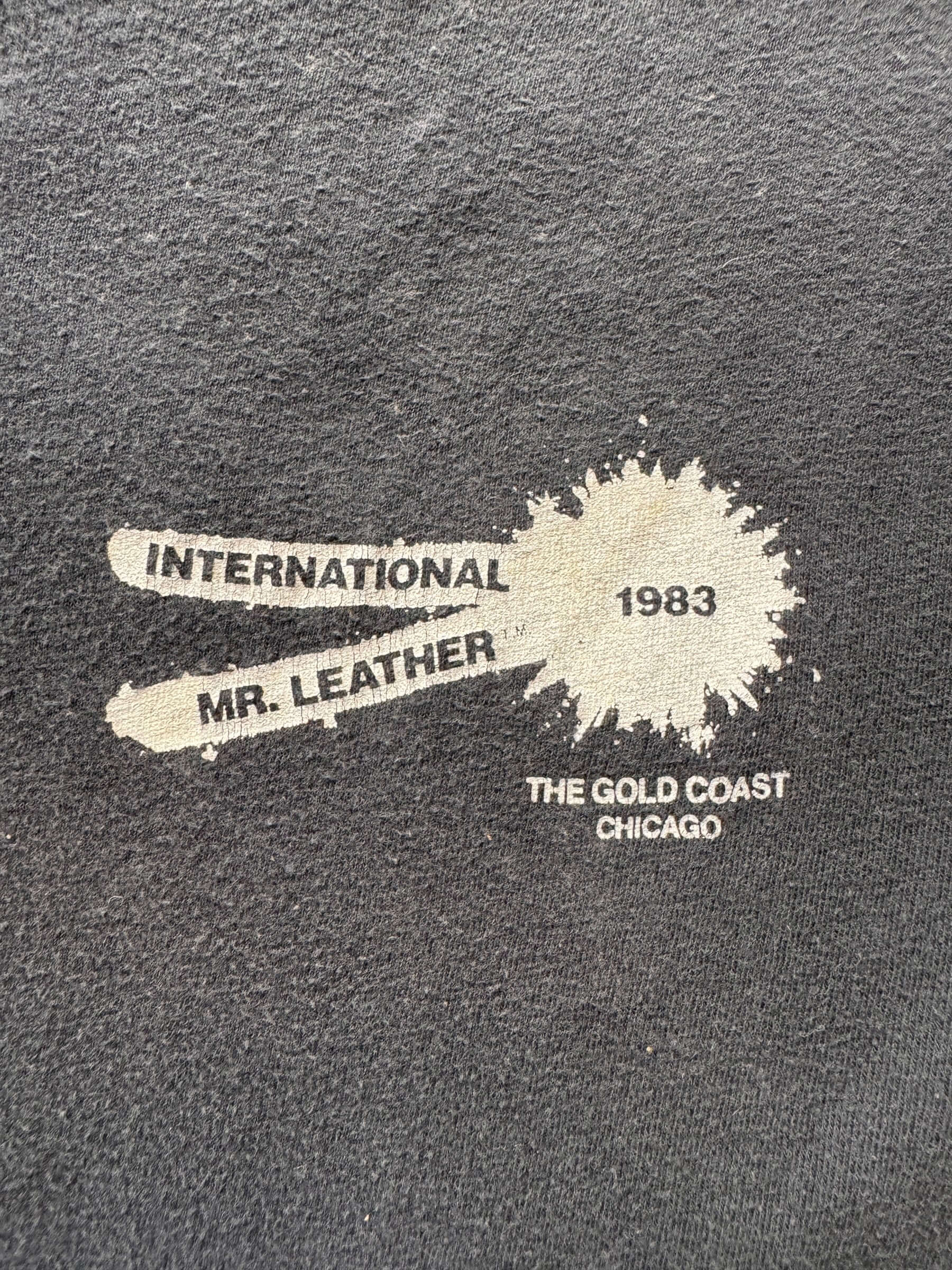 front graphic of Vintage 1983 International Mr. Leather Tee SZ M