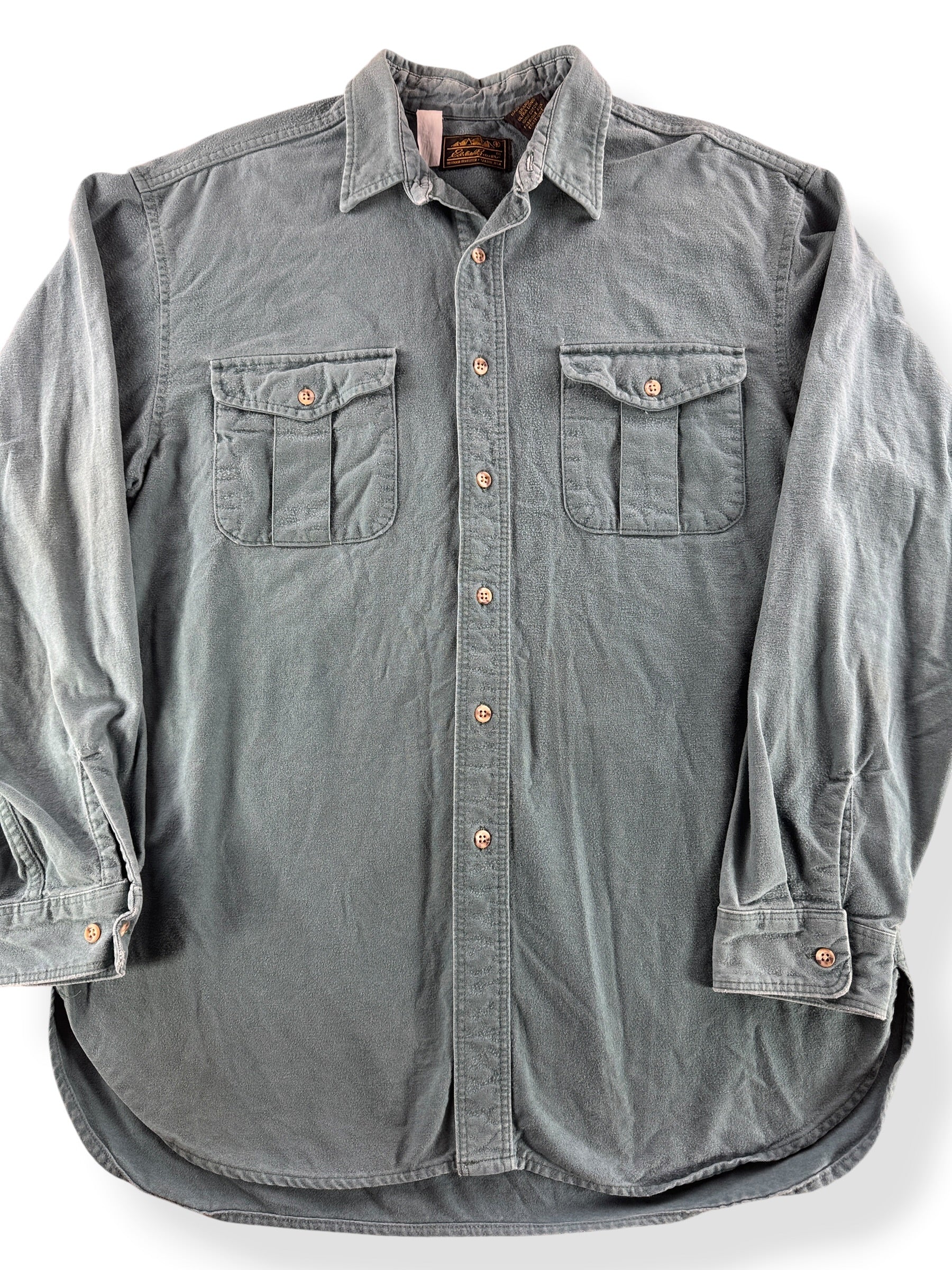 Front Close Up of Vintage 80's Eddie Bauer Chamois Shirt SZ XL