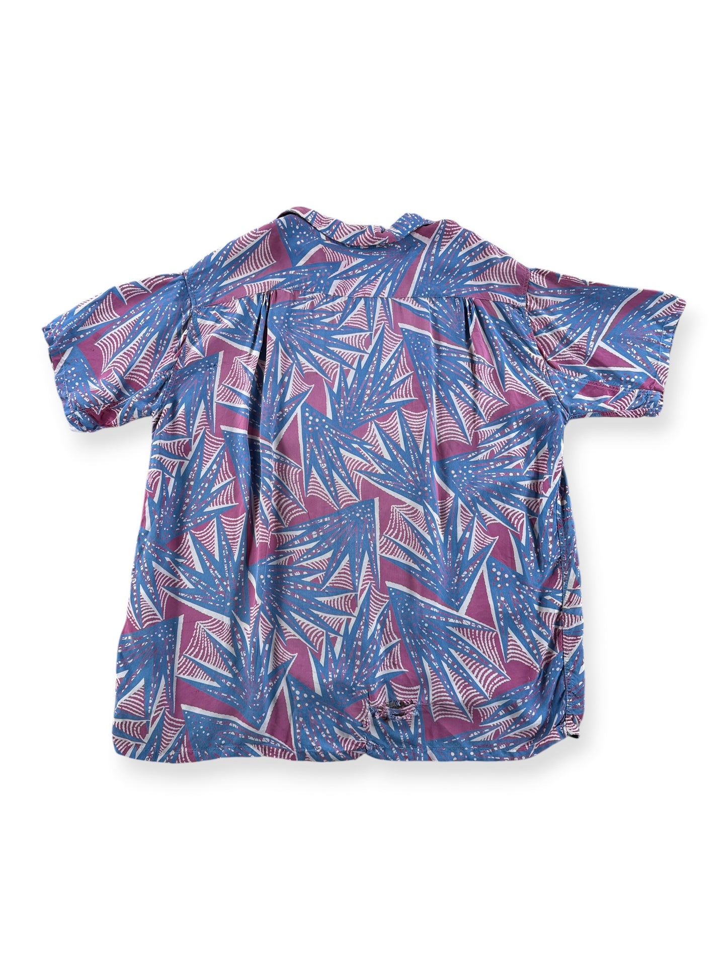 Back of Vintage Penney's Top Flight Abstract Patterned Aloha Shirt SZ L - AS IS