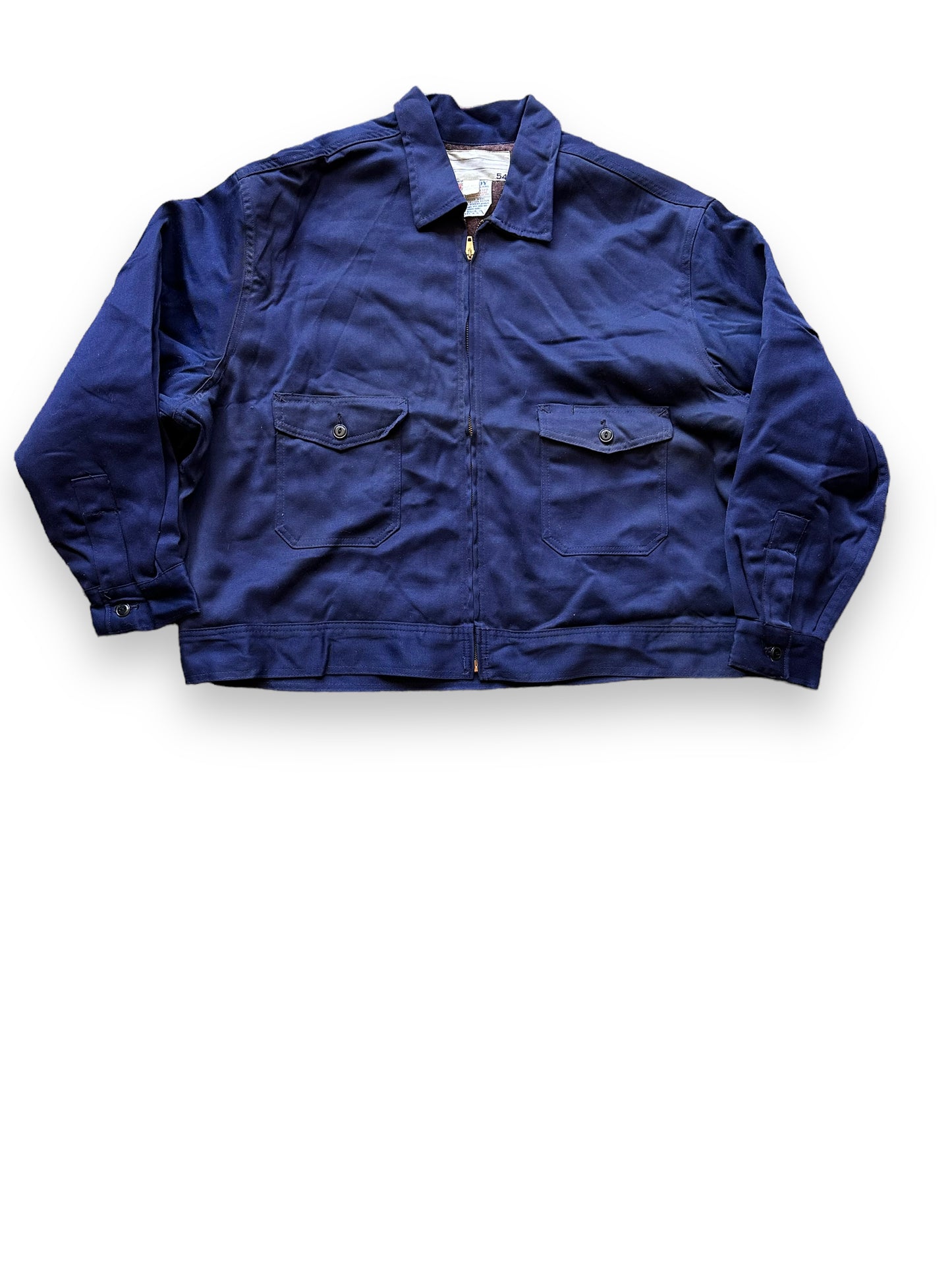 Front View of Vintage Blue Troy Blanket Lined Gas Station Jacket SZ 54 | Vintage Workwear Jacket Seattle | Seattle Vintage Clothing