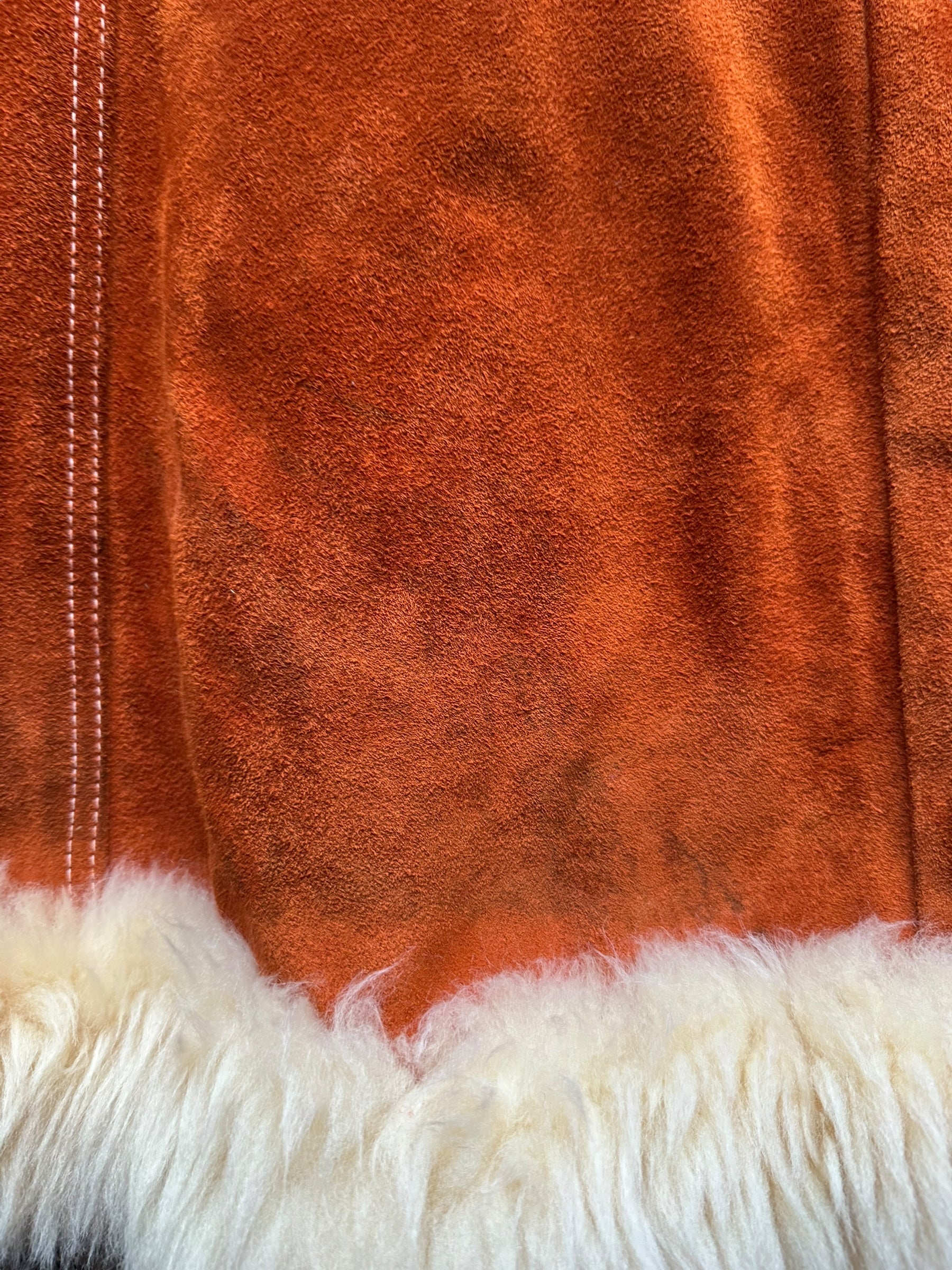 Discoloration of 1960s Deadstock Suede and Fur Penney Lane Coat L