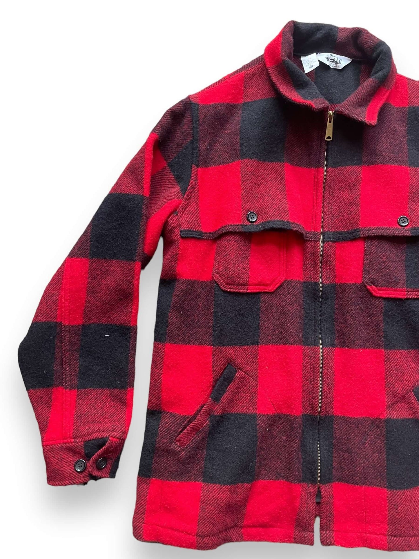 front right of Vintage Woolrich Buffalo Plaid Wool Jacket SZ XL