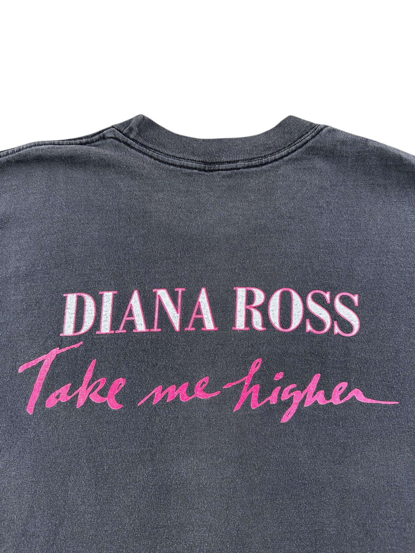 Close up of back on Vintage Diana Ross Take Me Higher Tee