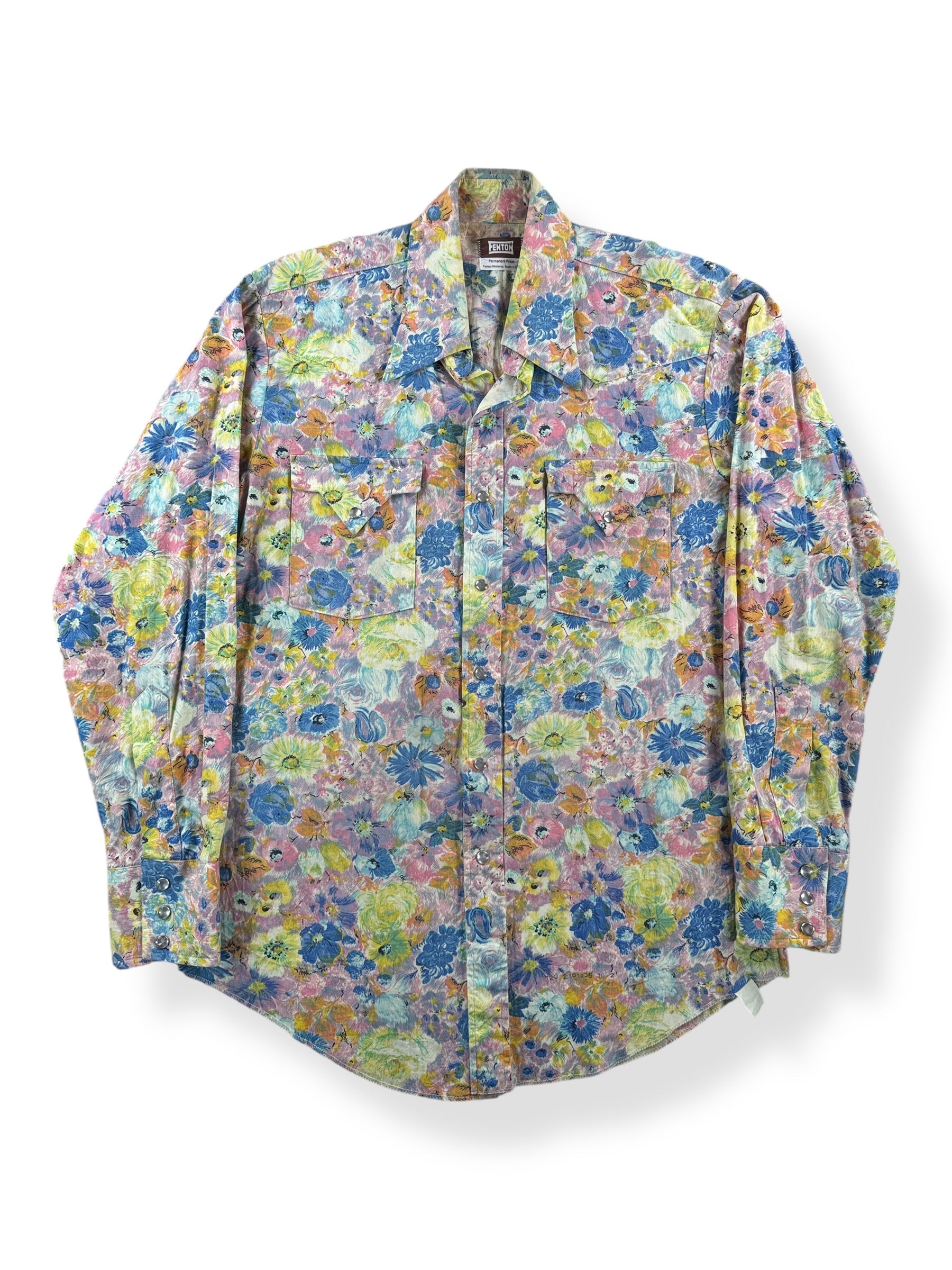 Front of Vintage 70s Psychedelic Flower Western Pearlsnap Shirt SZ M