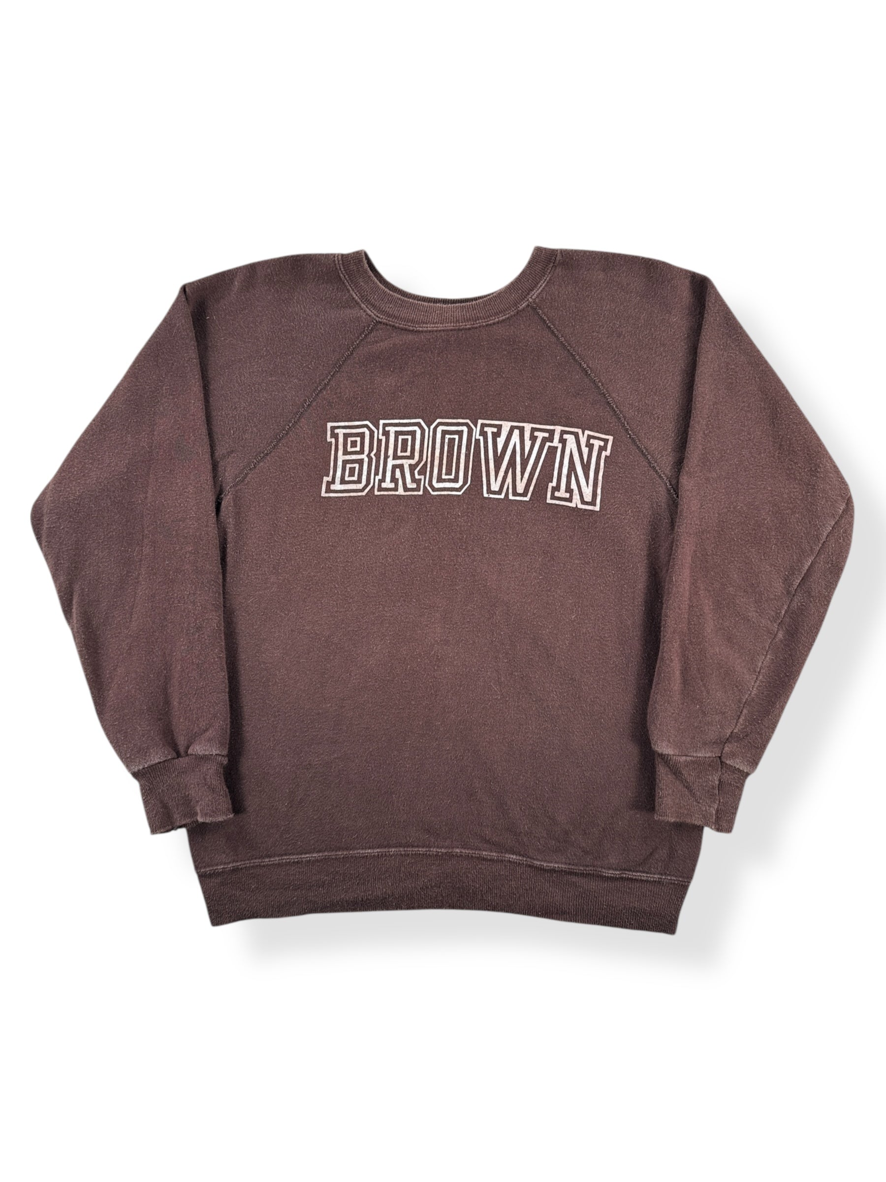 Front of Vintage Flocked Brown Champion Crewneck SZ S