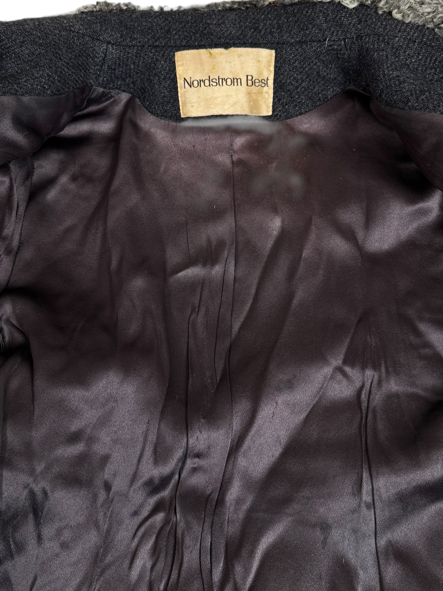 Tag of 1960s Nordstrom's Wool and Lamb's Fur Coat M-L