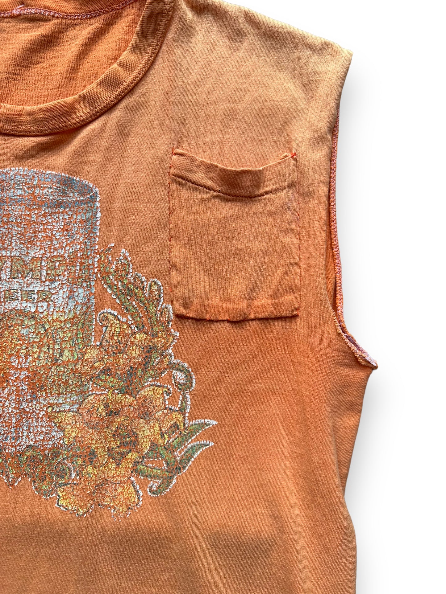 Pocket Detail on Vintage Olympia Beer Sleeveless Pocket Tee SZ M | Vintage Beer T-Shirts Seattle | Barn Owl Vintage Tees Seattle