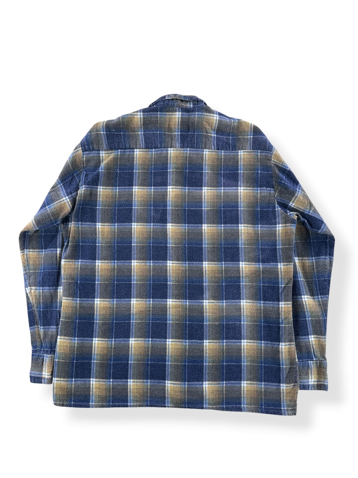 Back of Vintage 70’s Shadow Plaid Printed Cotton Flannel Shirt SZ L