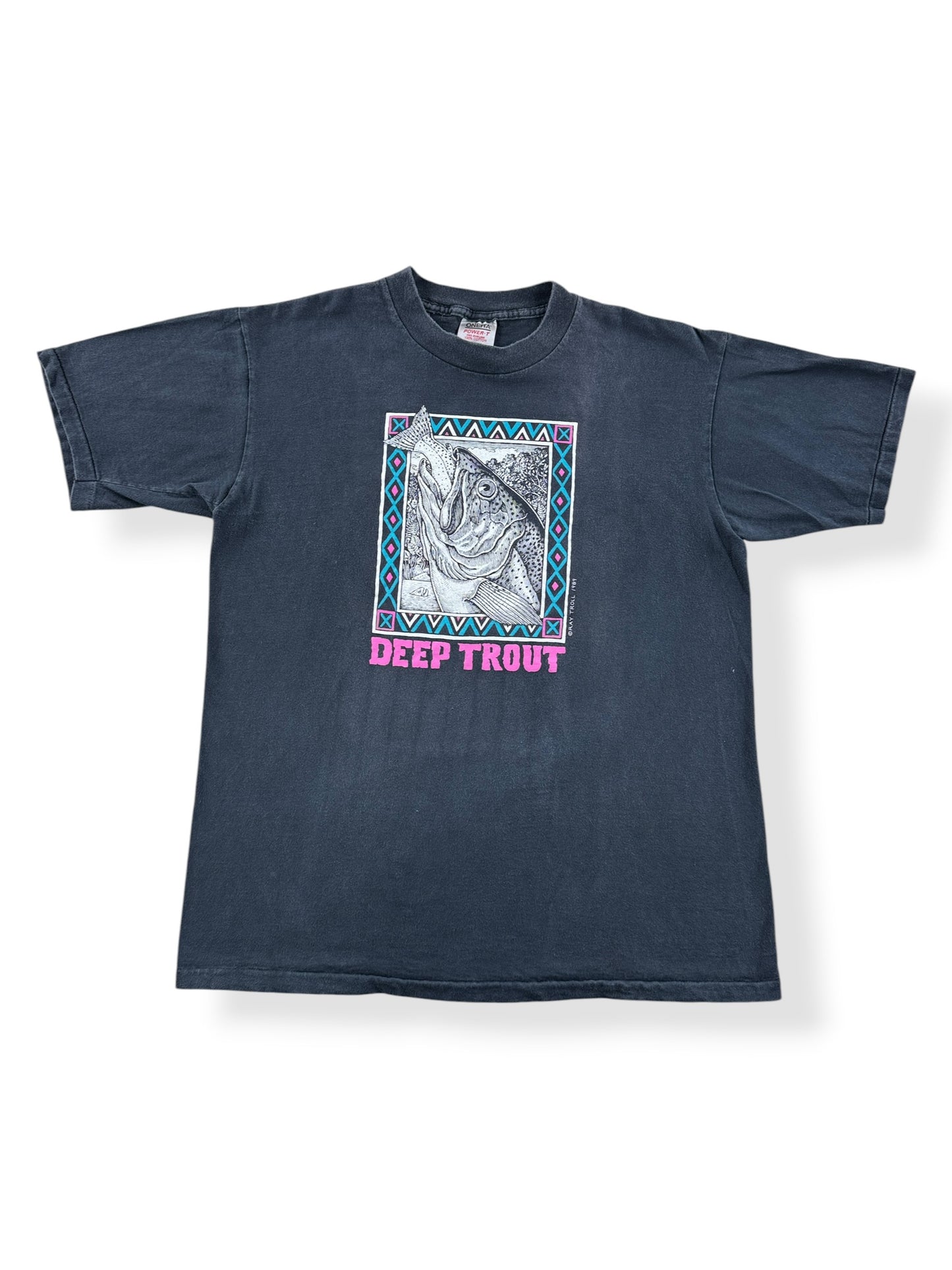 Front of Vintage Ray Troll 80s "Deep Trout" Tee SZ XL (Fits L)