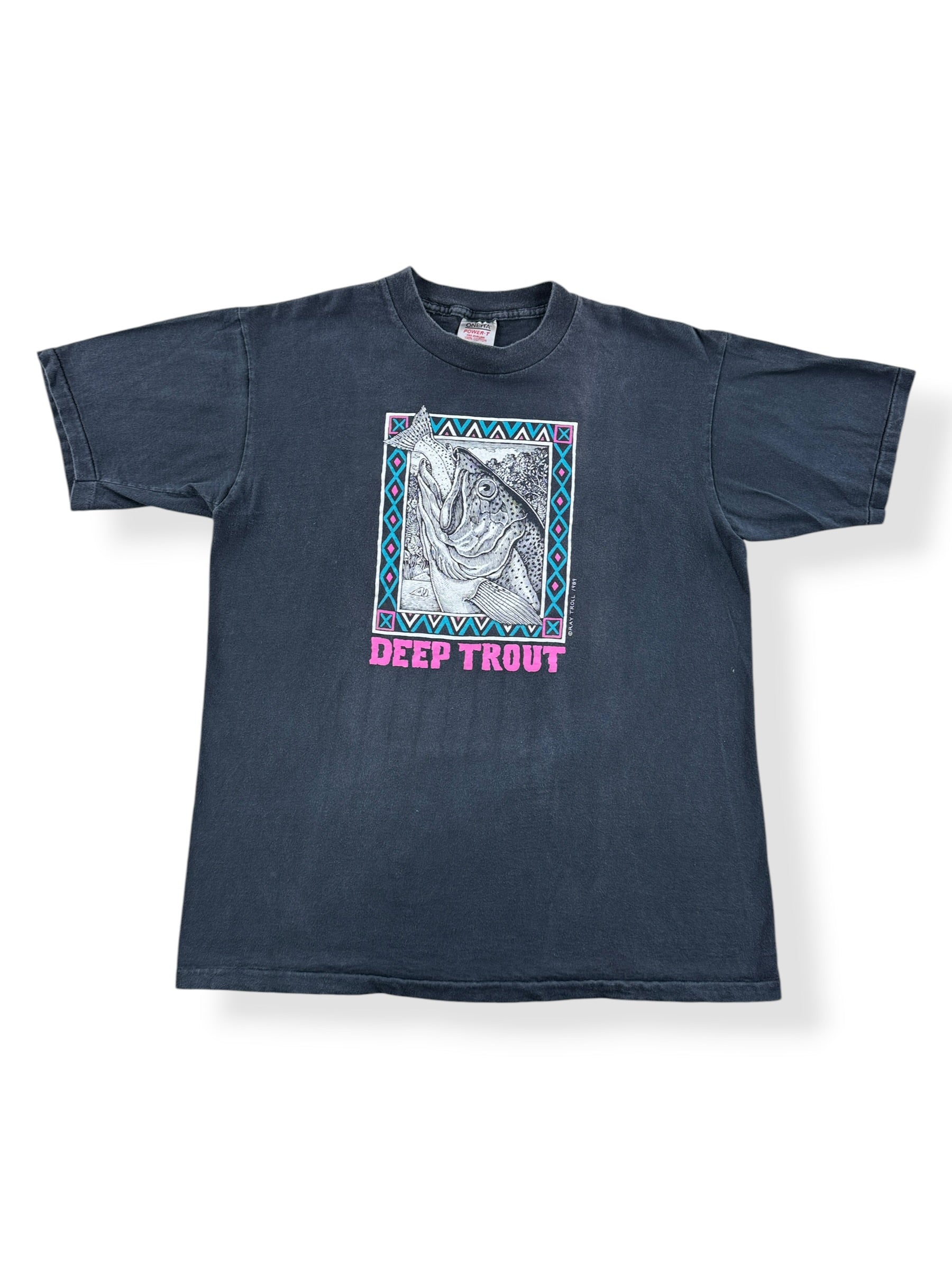 Front of Vintage Ray Troll 80s "Deep Trout" Tee SZ XL (Fits L)